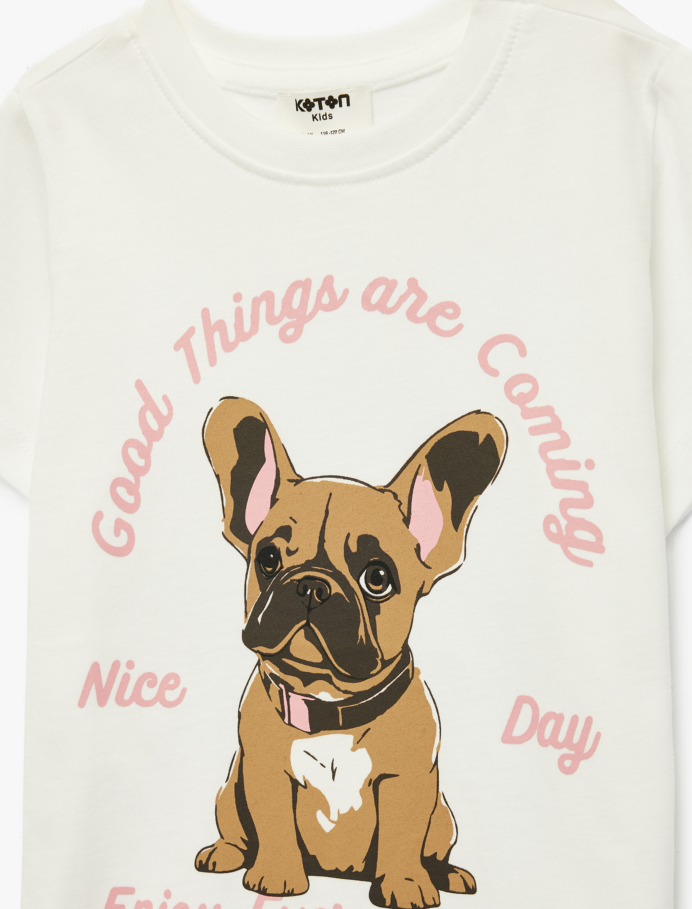  Kız Çocuk Köpek Baskılı Kısa Kollu Bisiklet Yaka Pamuklu Tişört