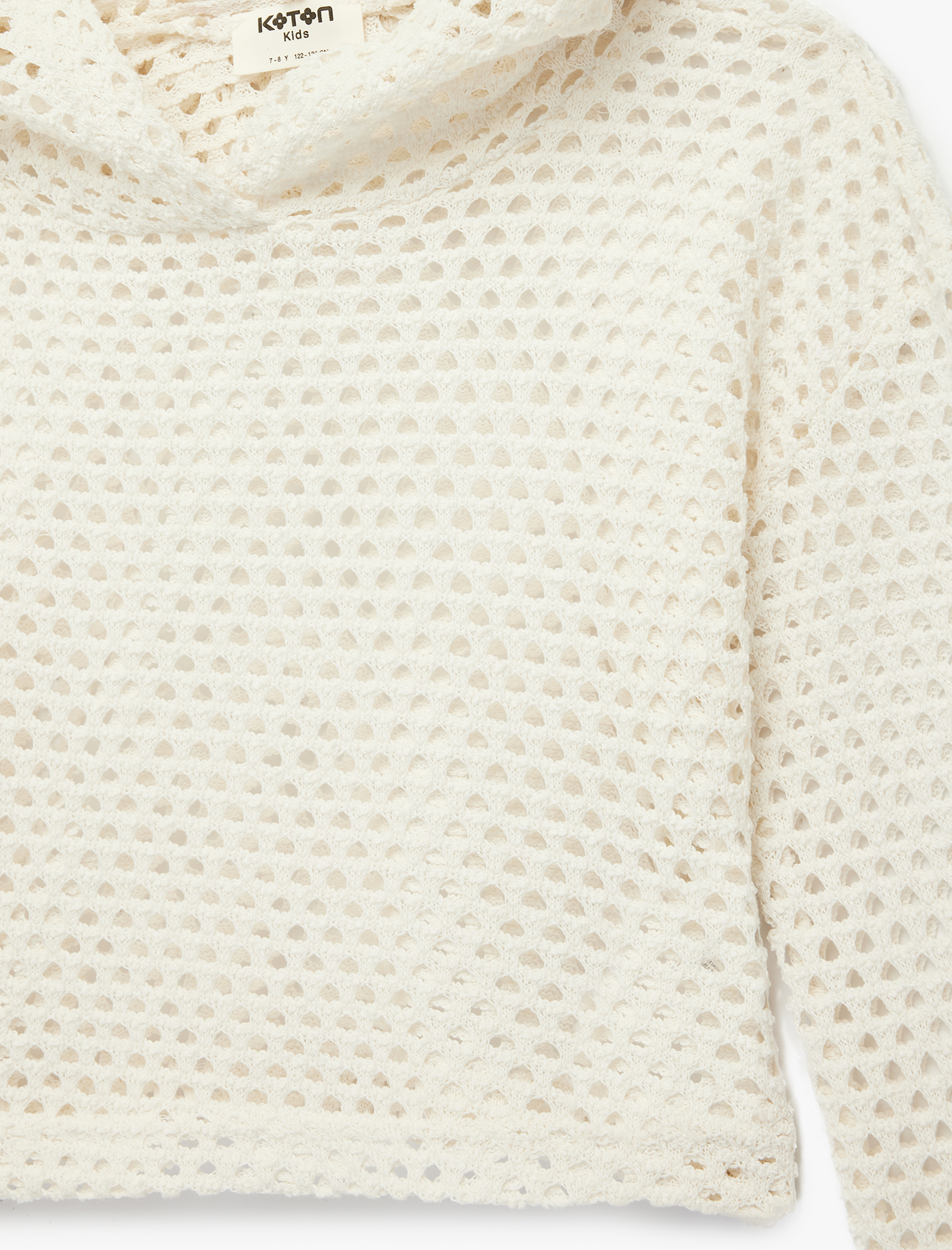  Kız Çocuk Kapşonlu Uzun Kollu Ajurlu Crop Sweatshirt