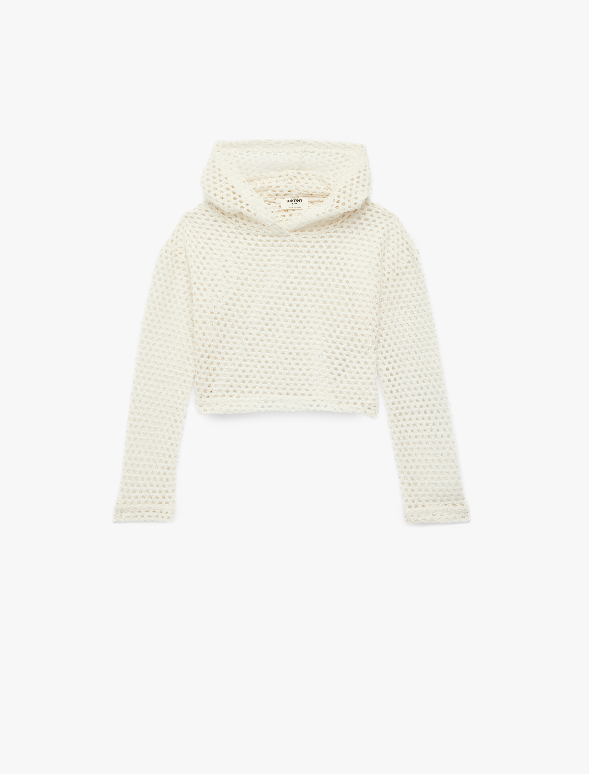  Kız Çocuk Kapşonlu Uzun Kollu Ajurlu Crop Sweatshirt