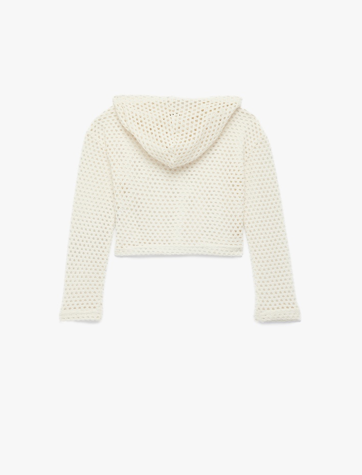 Kız Çocuk Kapşonlu Uzun Kollu Ajurlu Crop Sweatshirt