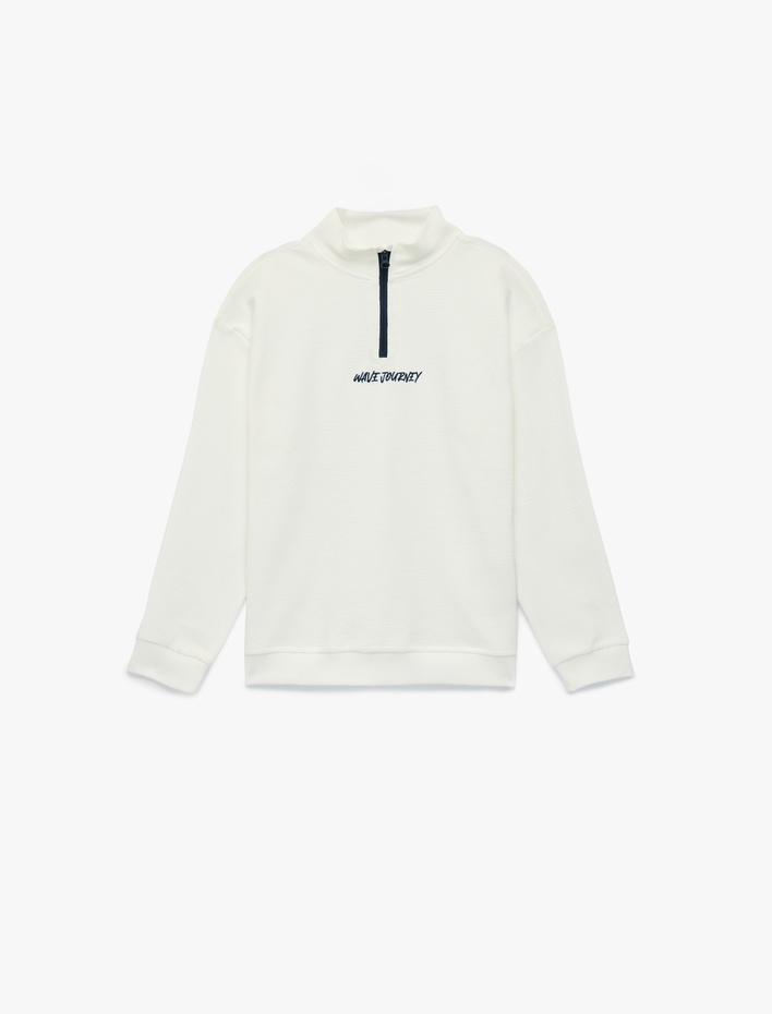 Erkek Çocuk Uzun Kollu Dik Yaka Yarım Fermuarlı Pamuklu Sweatshirt