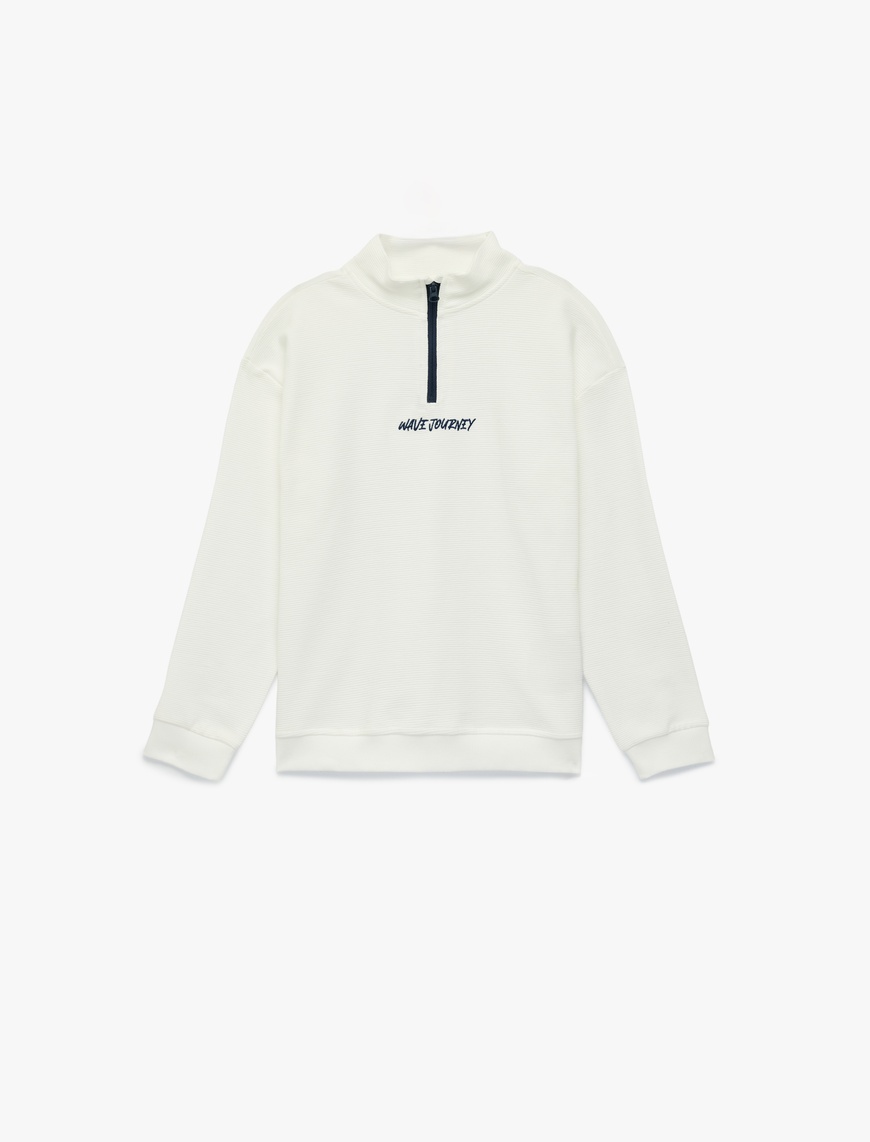 Koton Uzun Kollu Dik Yaka Yarım Fermuarlı Pamuklu Sweatshirt