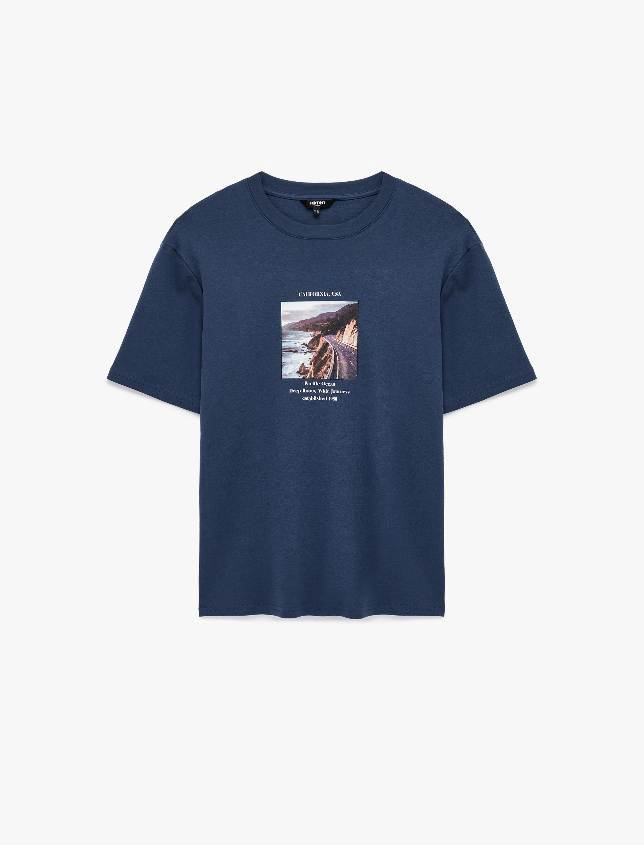   Regular Fit Kısa Kollu Bisiklet Yaka Pamuklu Baskılı Tişört