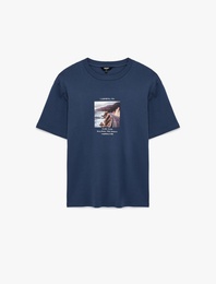 Regular Fit Kısa Kollu Bisiklet Yaka Pamuklu Baskılı Tişört