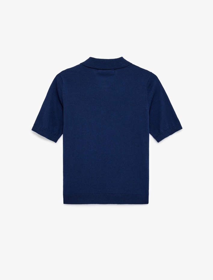  Pamuklu Düğmeli Polo Yaka Kısa Kollu Triko Kazak