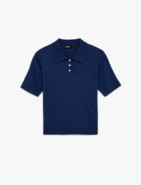 Pamuklu Düğmeli Polo Yaka Kısa Kollu Triko Kazak