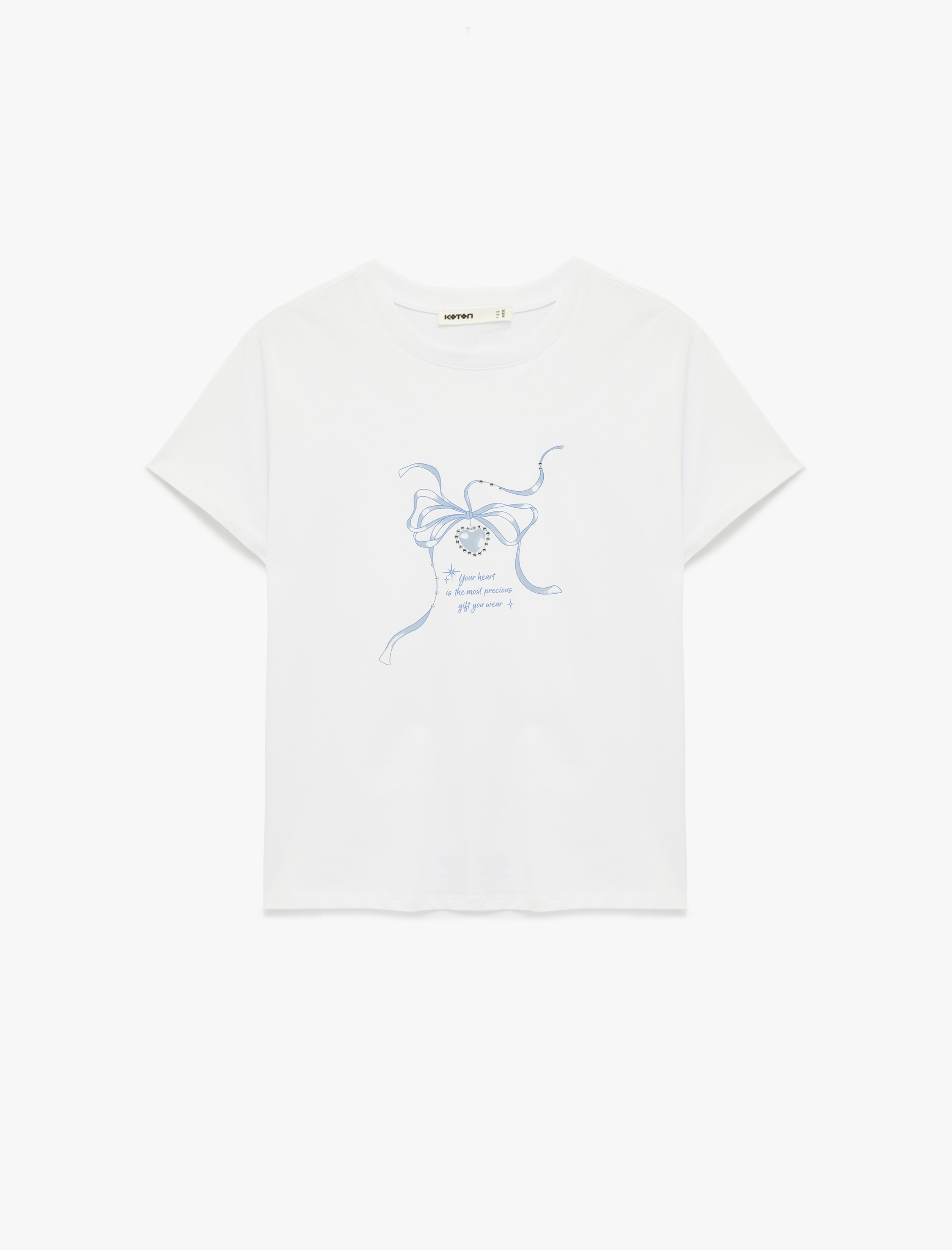   Regular Fit Kısa Kollu Bisiklet Yaka Pamuklu Fiyonklu Tişört