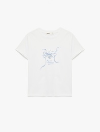 Regular Fit Kısa Kollu Bisiklet Yaka Pamuklu Fiyonklu Tişört