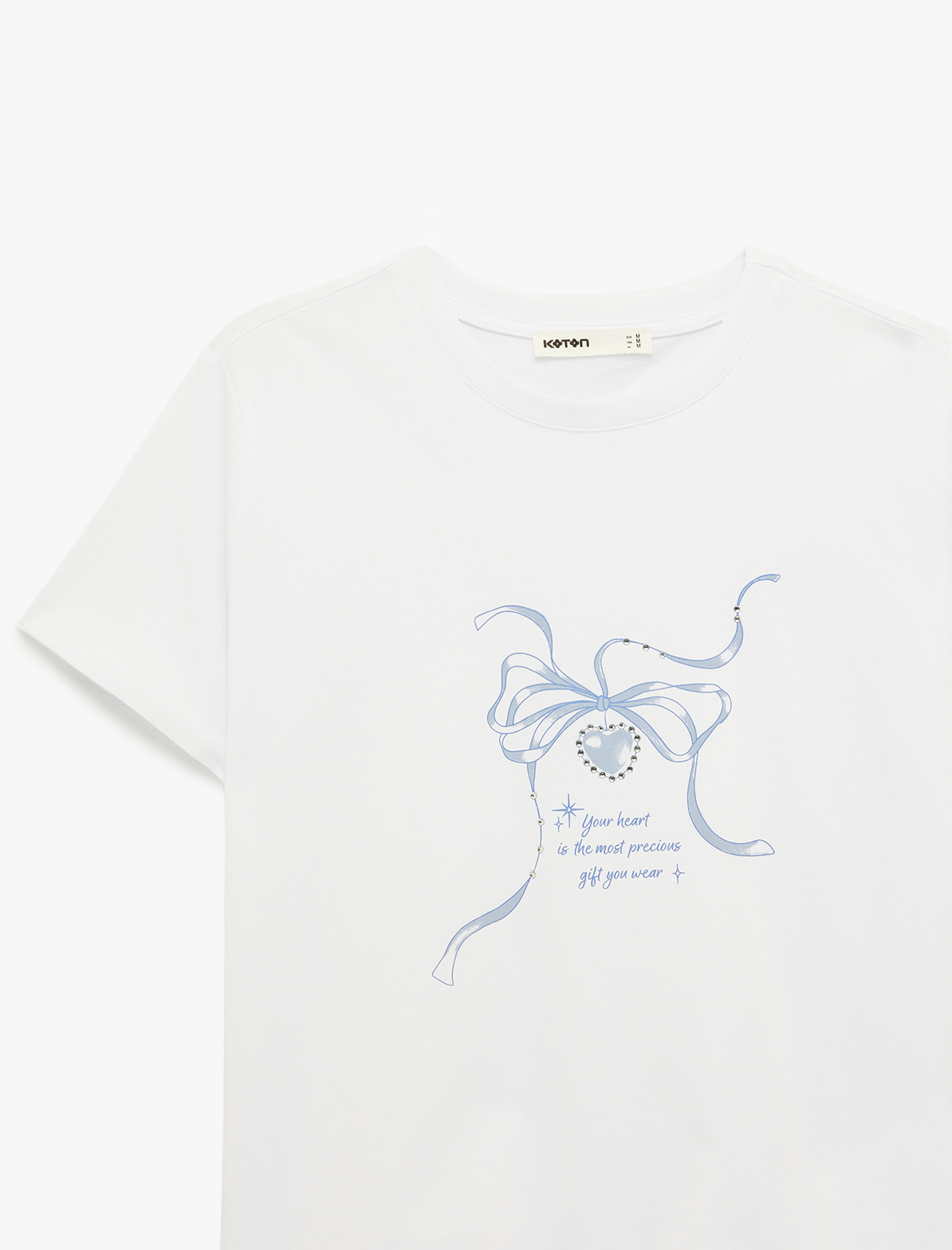   Regular Fit Kısa Kollu Bisiklet Yaka Pamuklu Fiyonklu Tişört