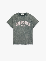 Kısa Kollu Bisiklet Yaka Pamuklu Oversize Baskılı Tişört