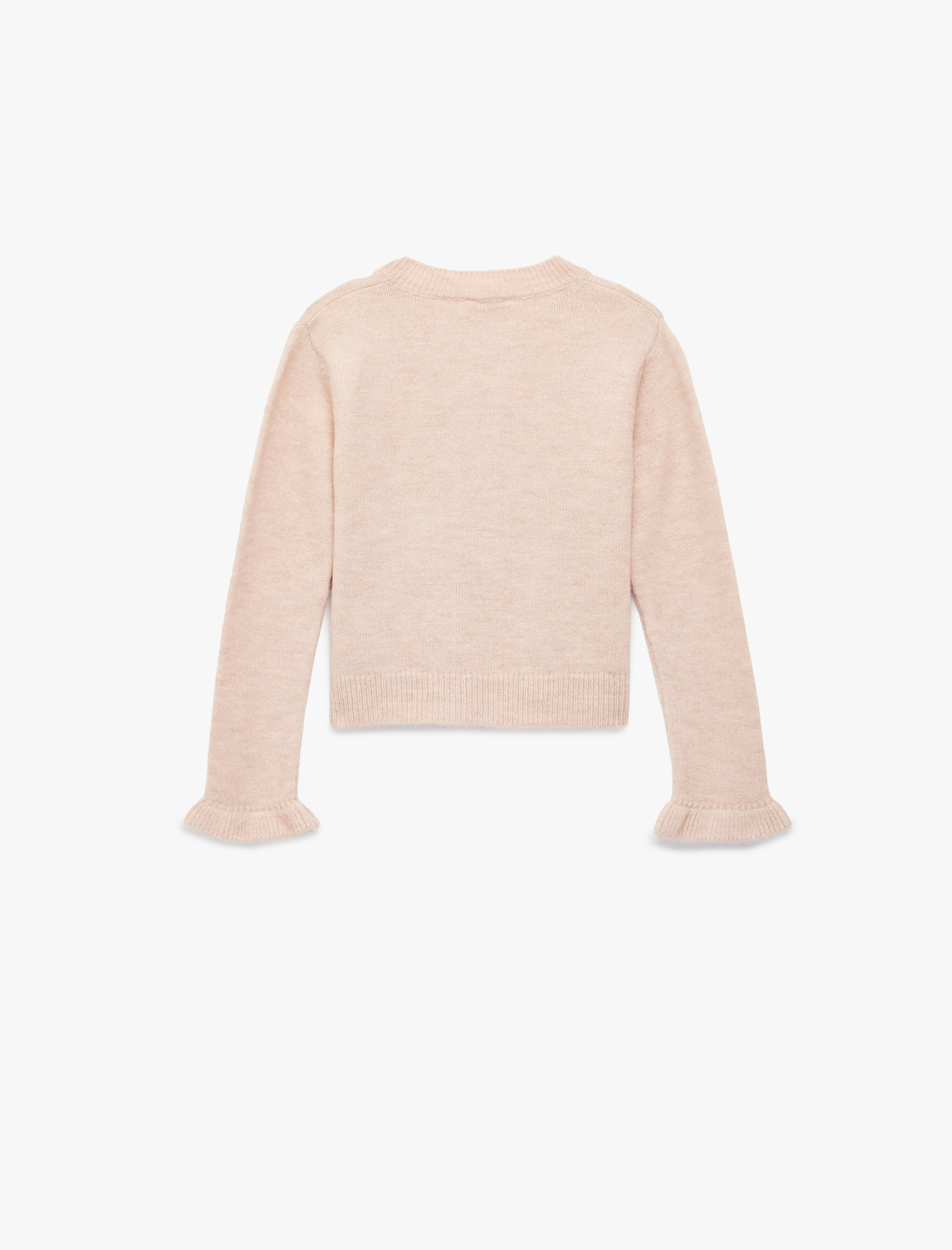  Kız Çocuk Uzun Kollu Bisiklet Yaka Fırfır Detaylı Triko Hırka