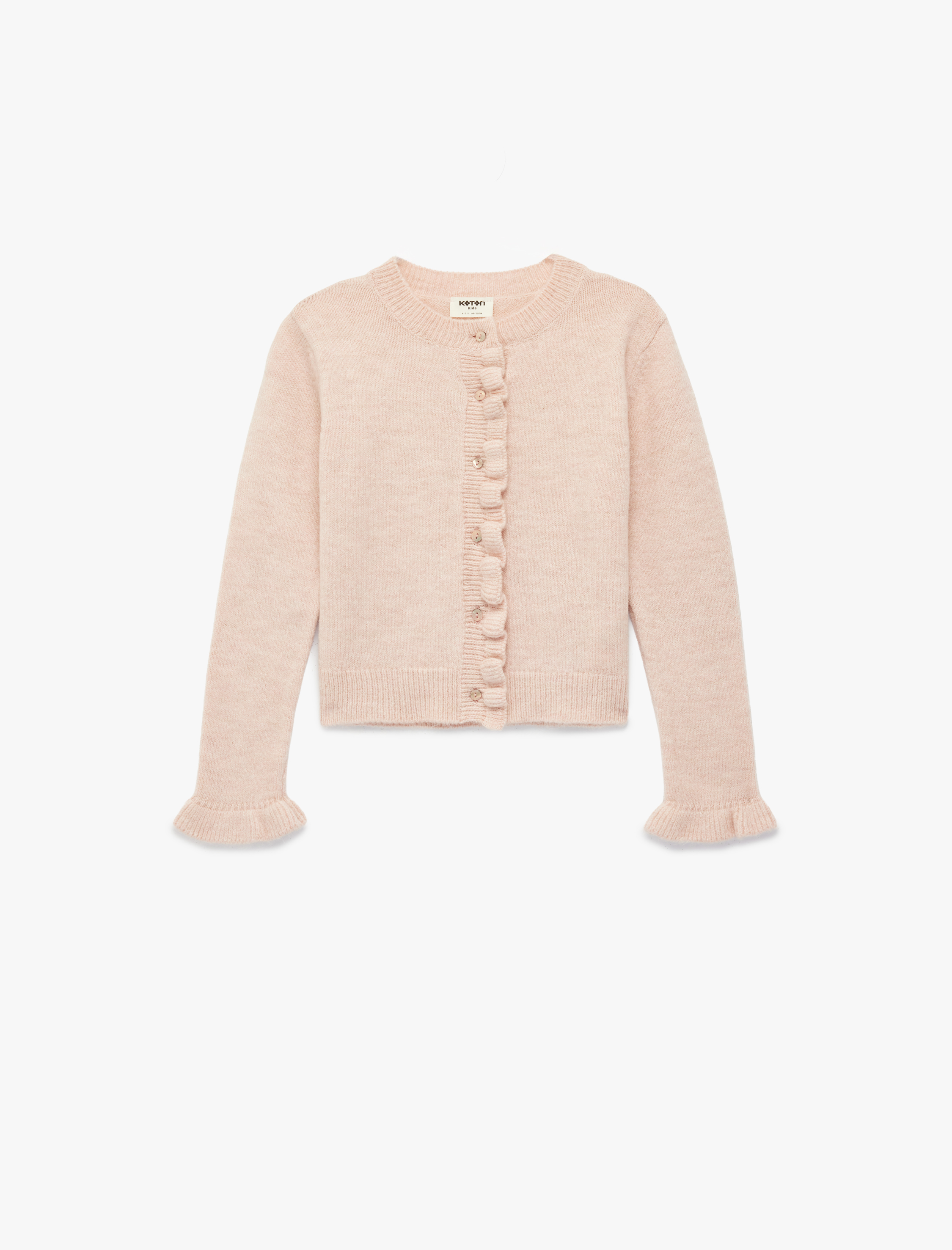  Kız Çocuk Uzun Kollu Bisiklet Yaka Fırfır Detaylı Triko Hırka