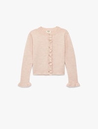 Uzun Kollu Bisiklet Yaka Fırfır Detaylı Triko Hırka