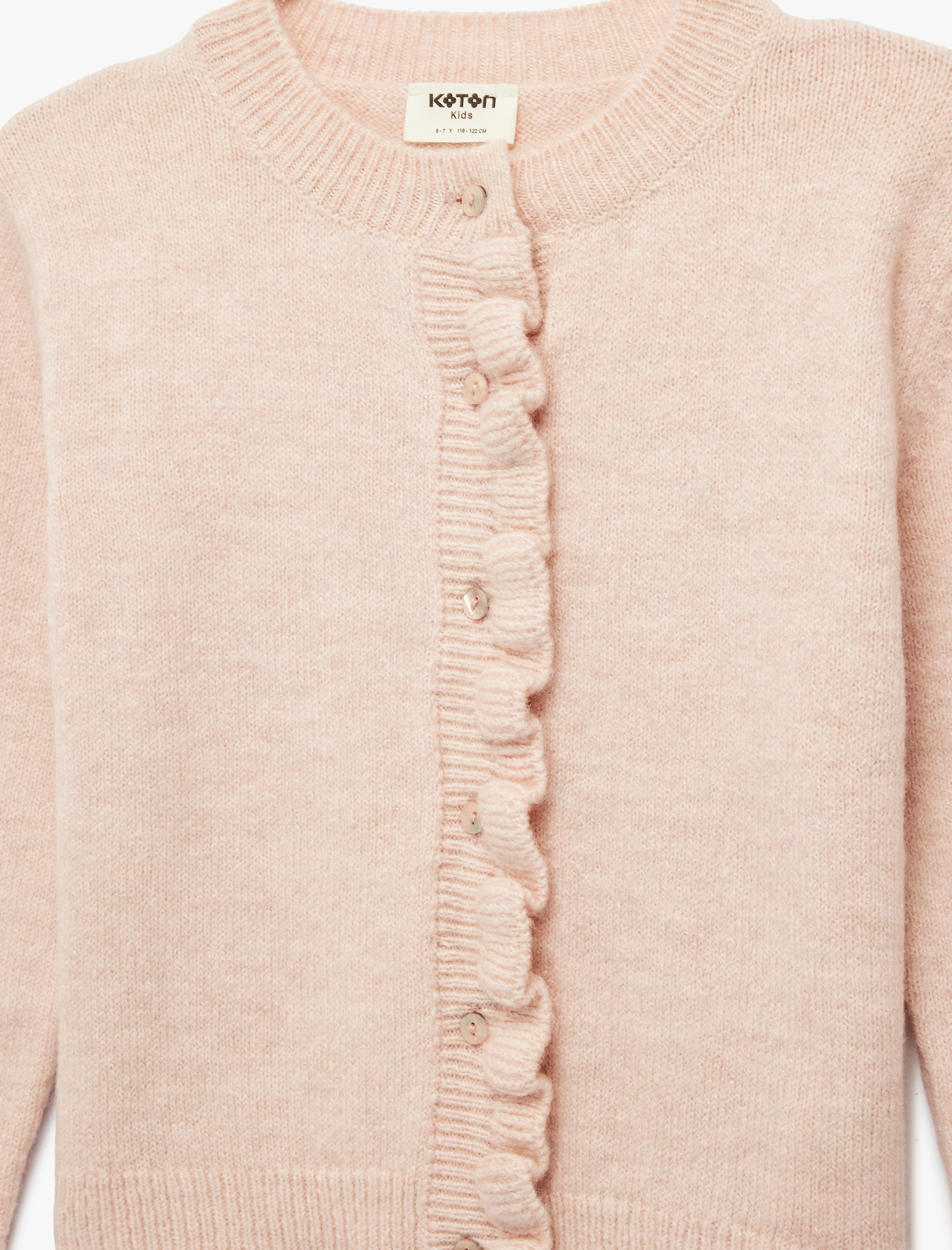  Kız Çocuk Uzun Kollu Bisiklet Yaka Fırfır Detaylı Triko Hırka