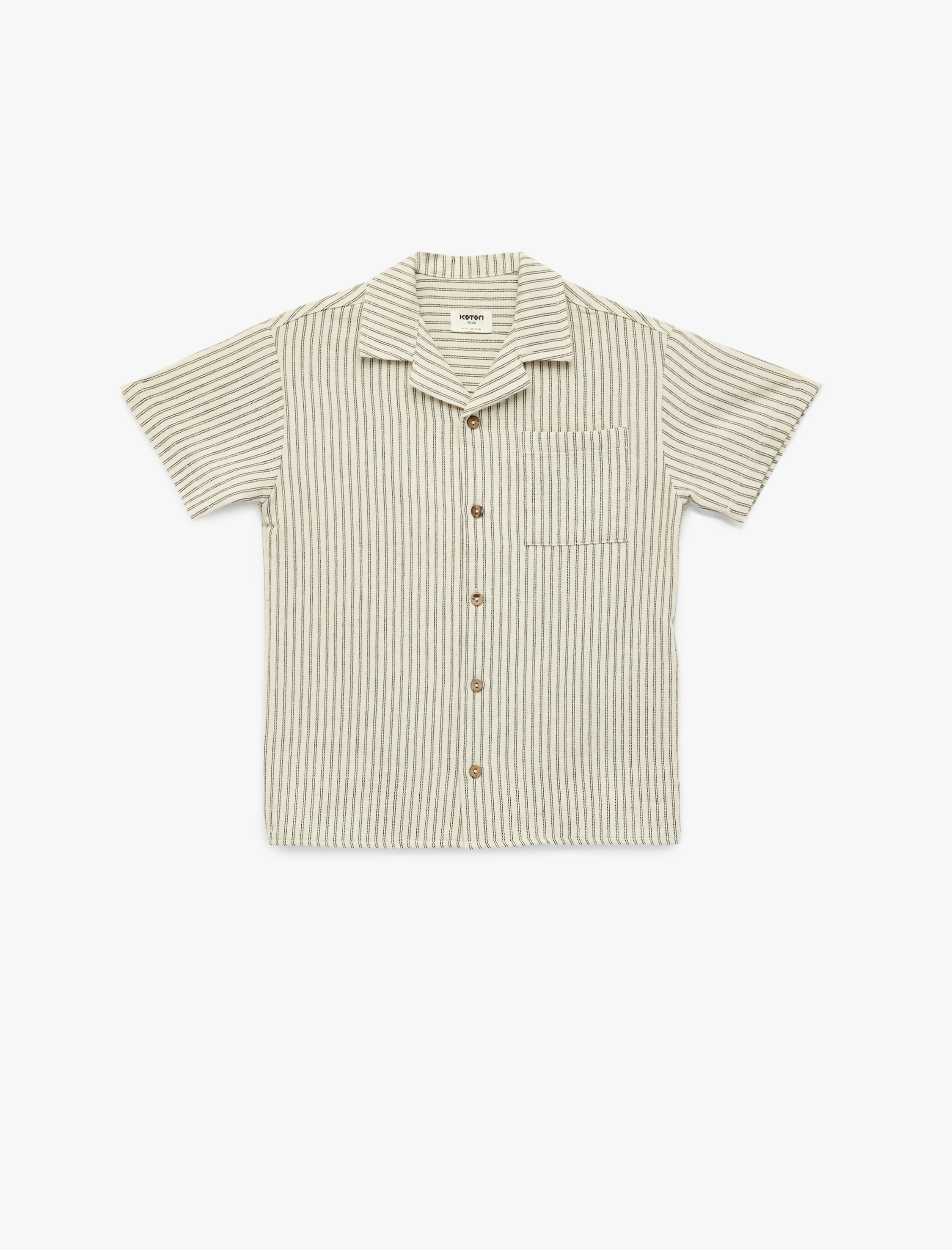  Erkek Çocuk Kısa Kollu Devrik Yaka Tek Cepli Pamuklu Çizgili Gömlek