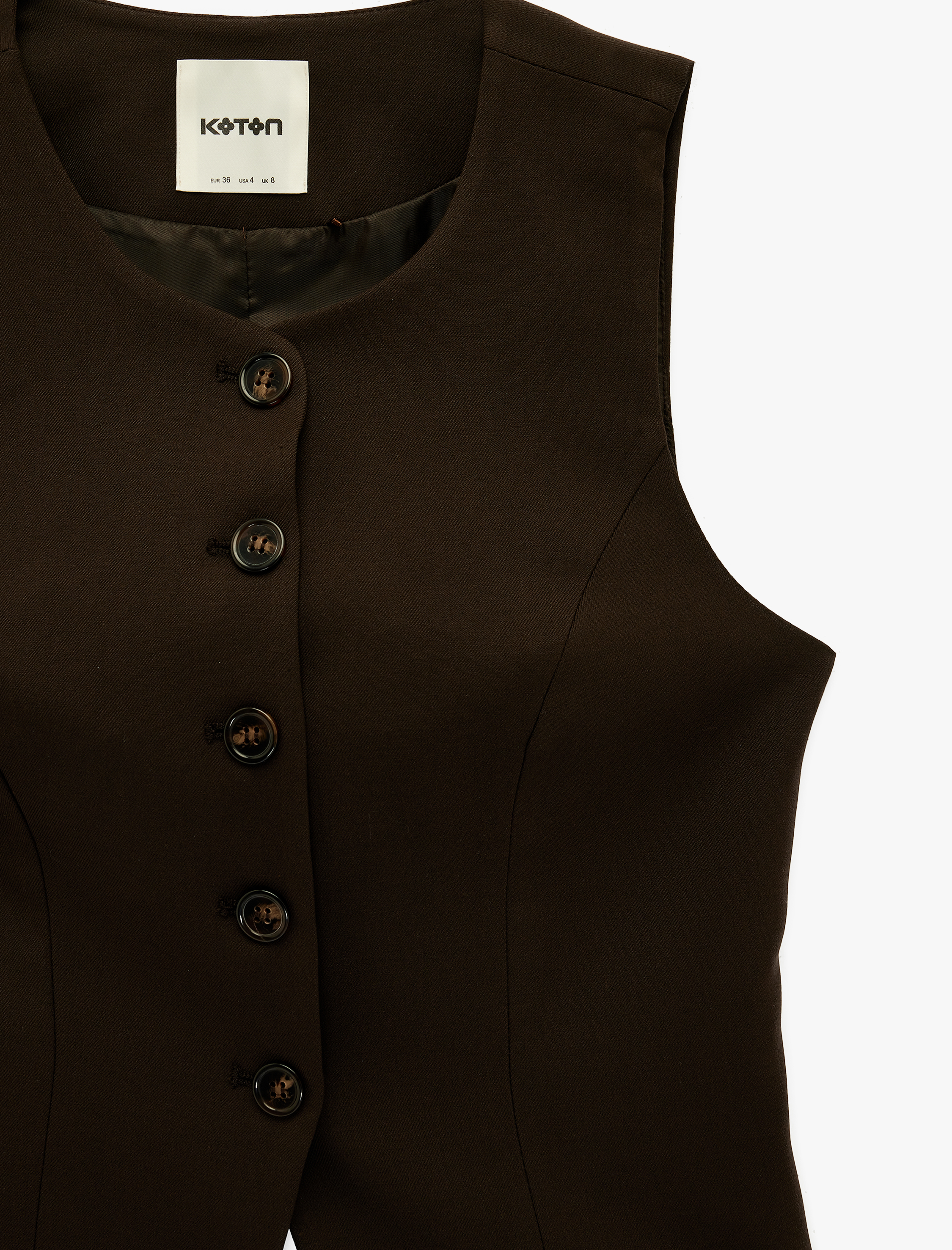   Viskon Karışımlı Düğmeli Bisiklet Yaka Slim Fit Kolsuz Yelek