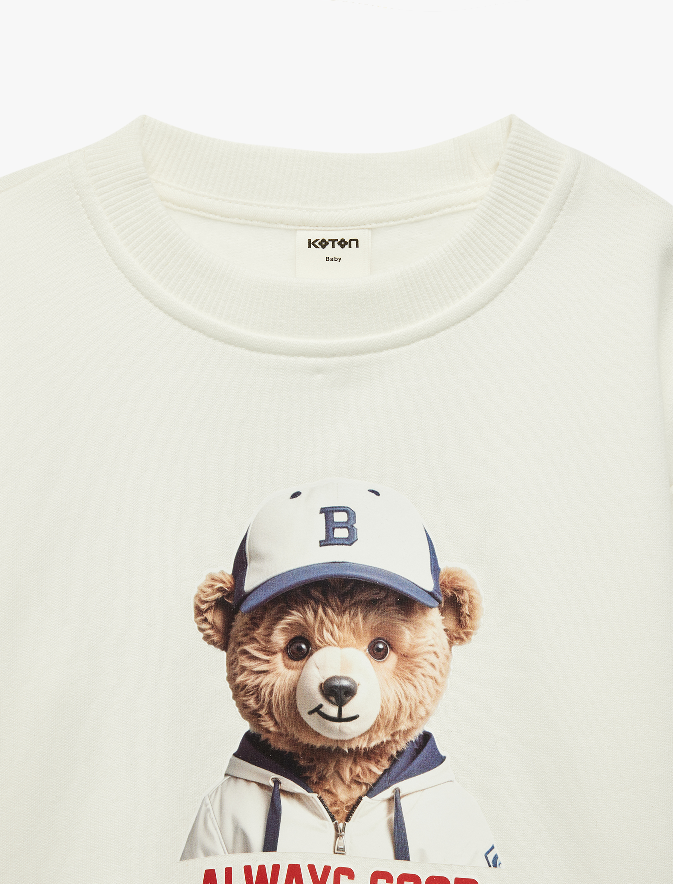  Erkek Bebek Uzun Kollu Bisiklet Yaka Ayıcık Baskılı Pamuklu Sweatshirt