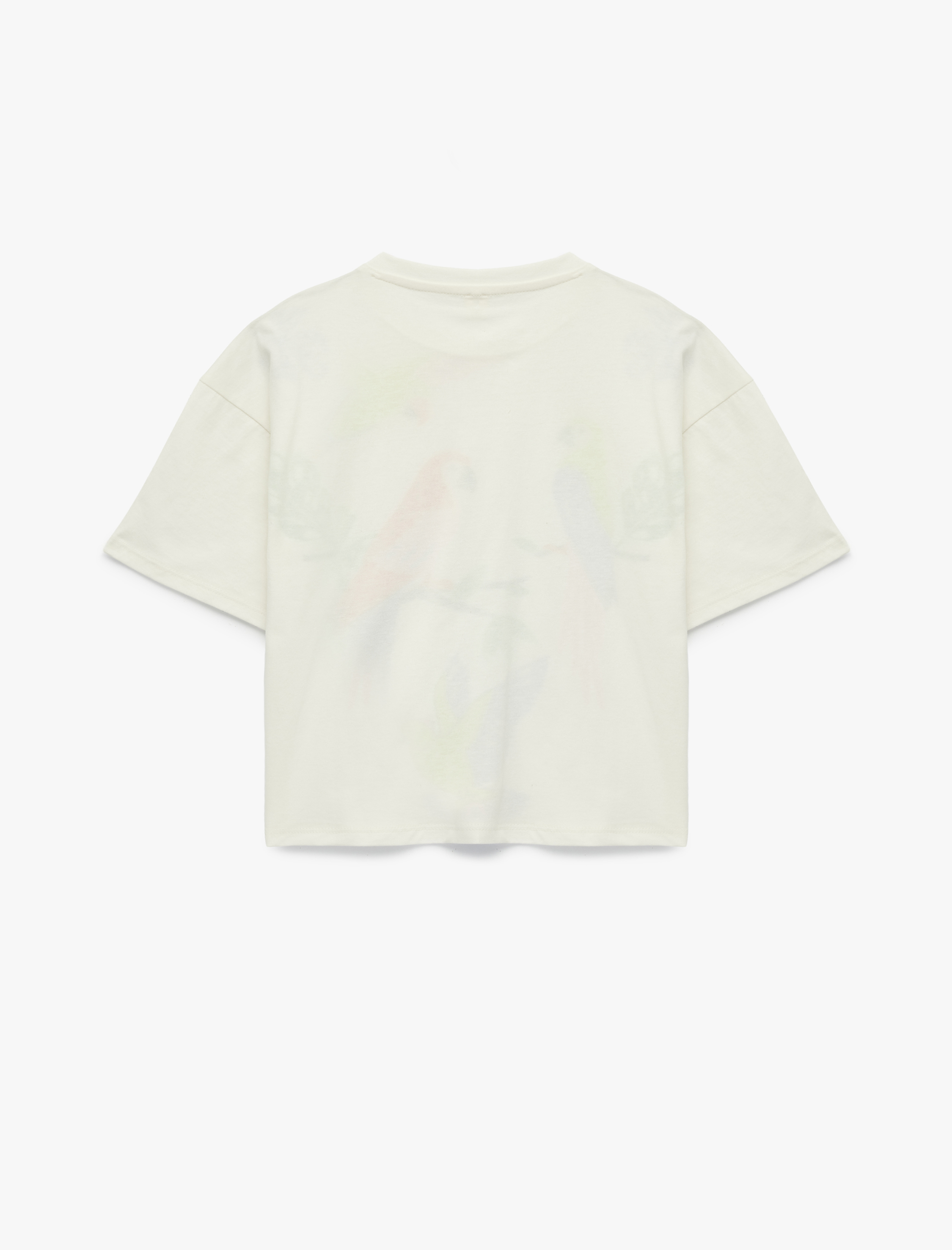  Kız Çocuk Papağan Baskılı Kısa Kollu Bisiklet Yaka Pamuklu Oversize Tişört