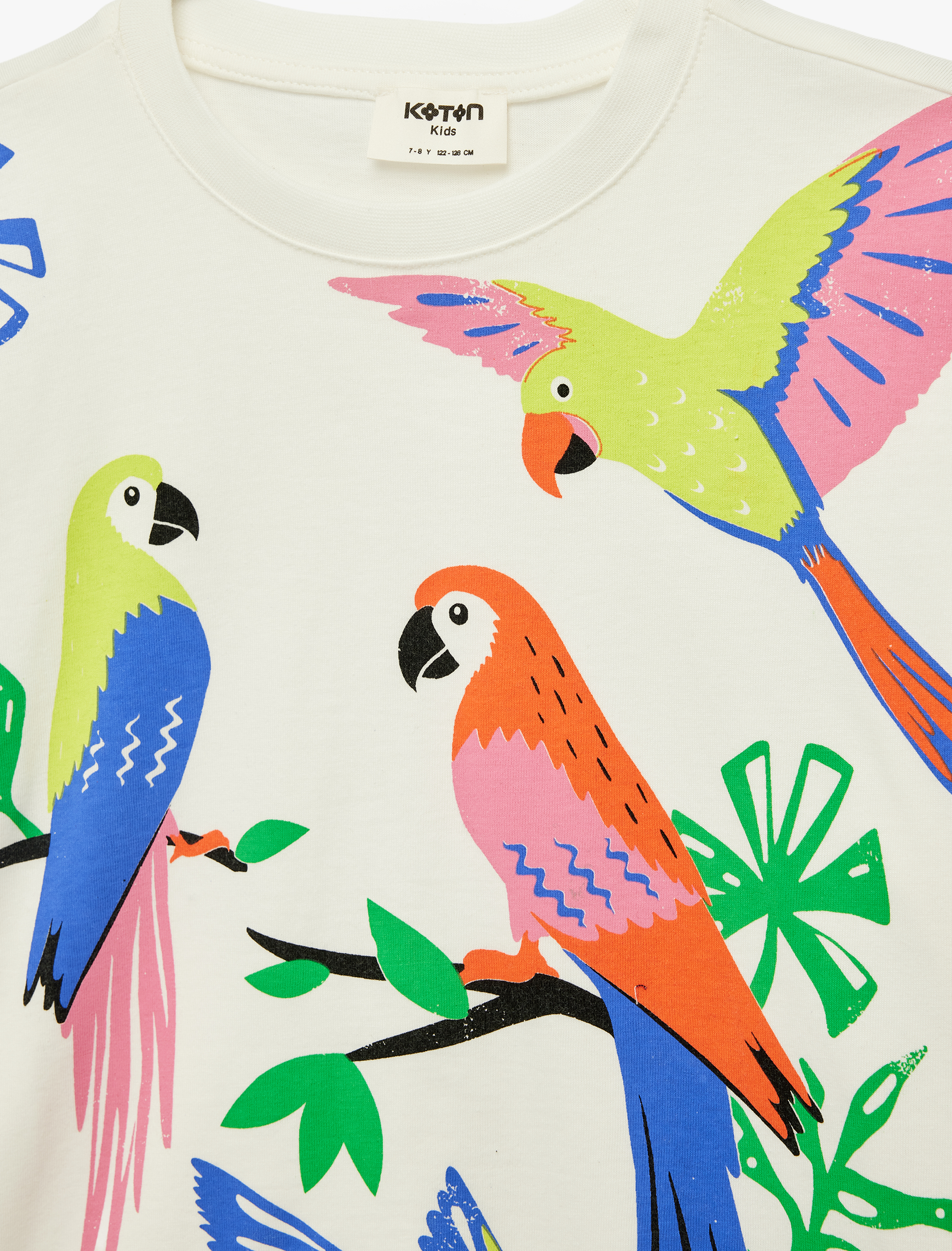  Kız Çocuk Papağan Baskılı Kısa Kollu Bisiklet Yaka Pamuklu Oversize Tişört