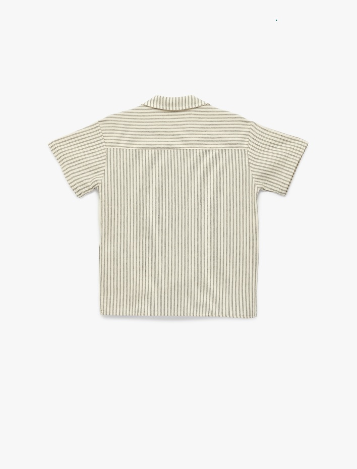 Erkek Çocuk Kısa Kollu Devrik Yaka Tek Cepli Pamuklu Çizgili Gömlek