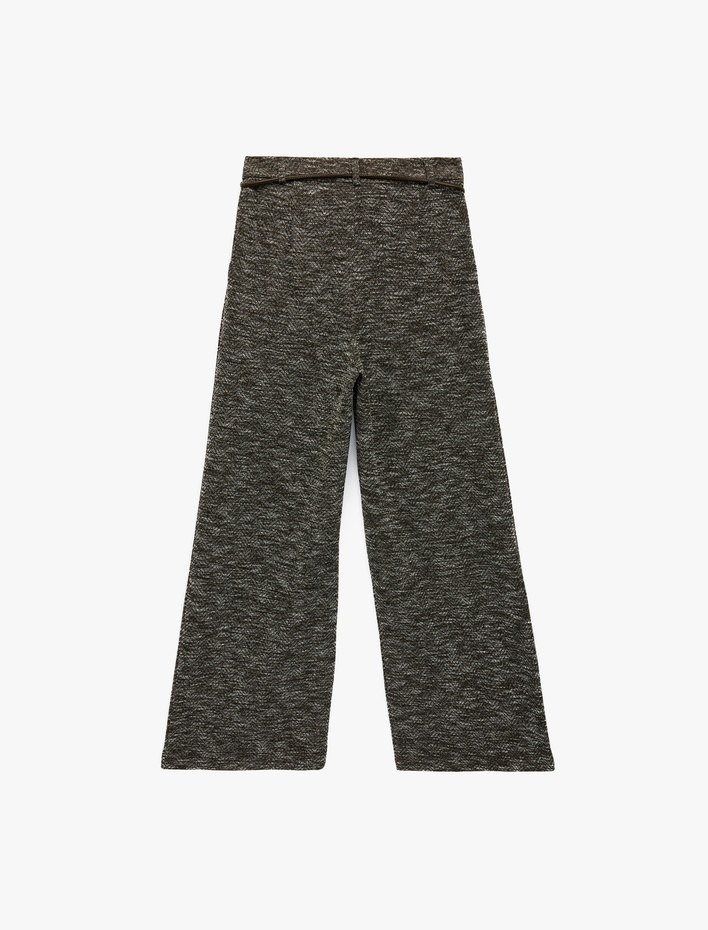  Desenli Kemer Detaylı Cepli Dokulu Pantolon