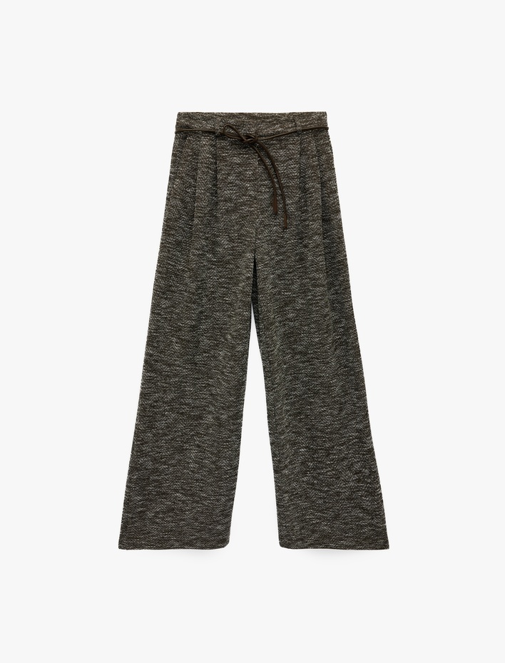  Desenli Kemer Detaylı Cepli Dokulu Pantolon