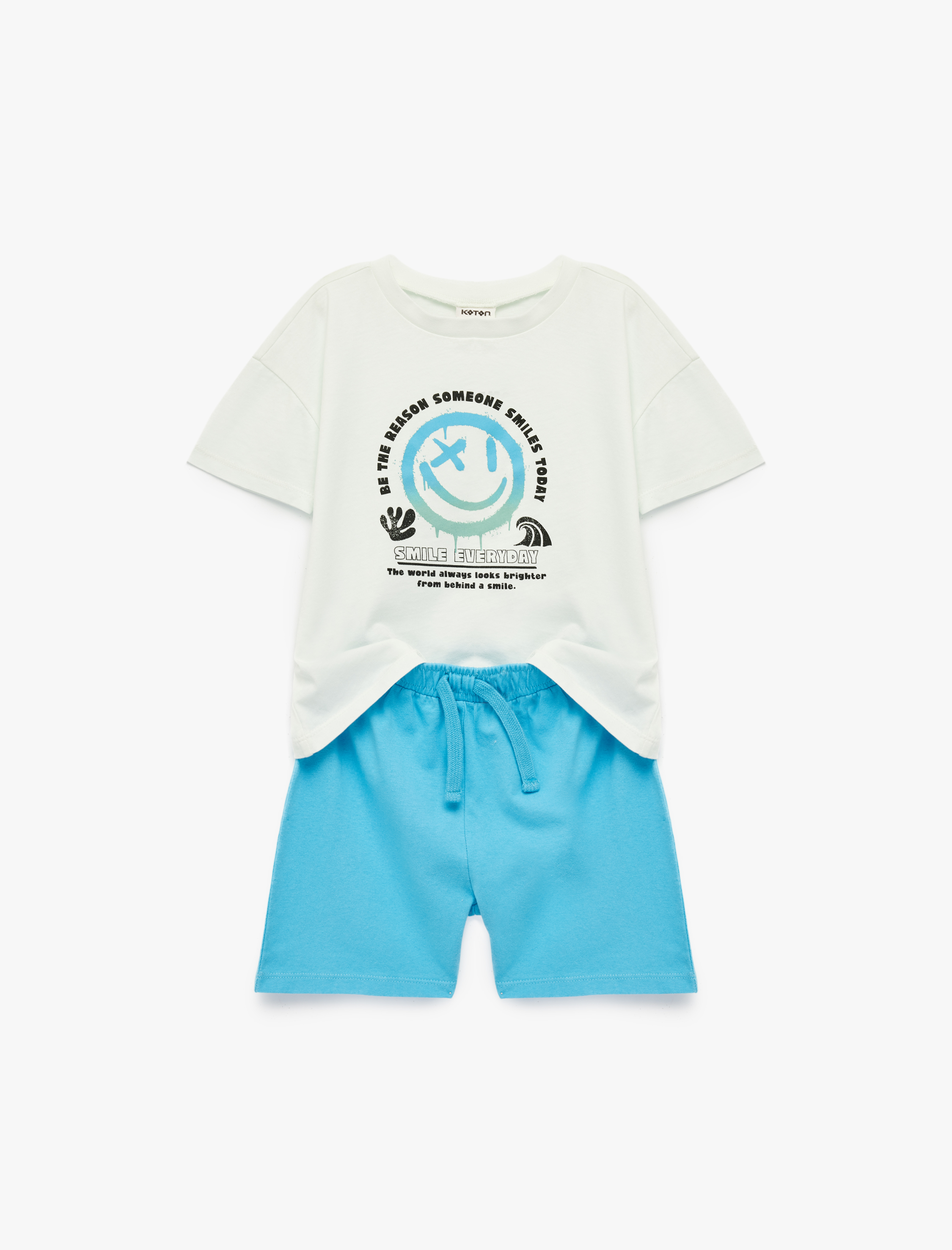  Erkek Bebek Baskılı Kısa Kollu Bisiklet Yaka Pamuklu 2'li Tişört ve Şort Seti