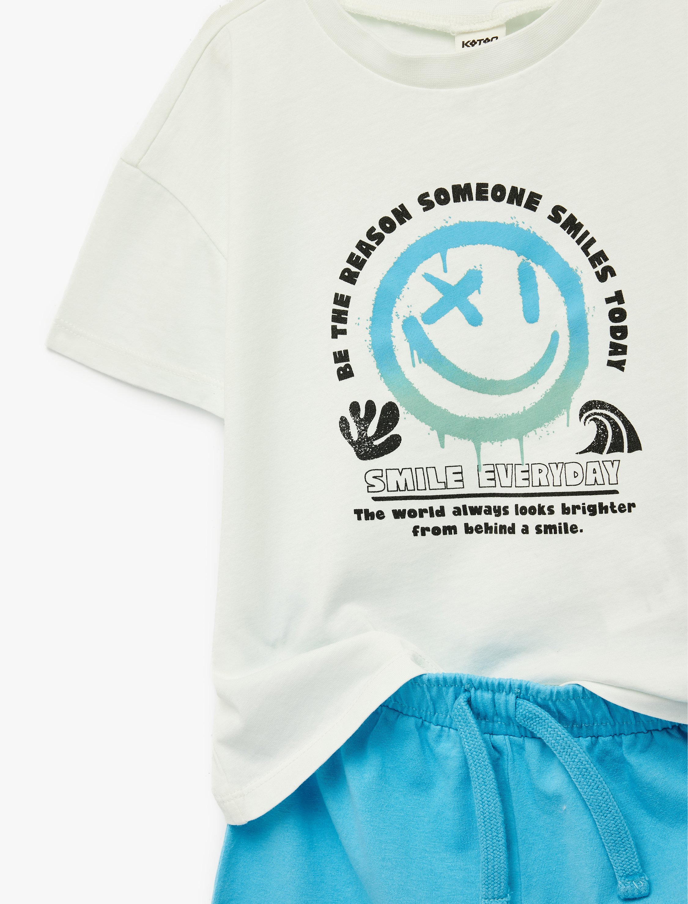  Erkek Bebek Baskılı Kısa Kollu Bisiklet Yaka Pamuklu 2'li Tişört ve Şort Seti