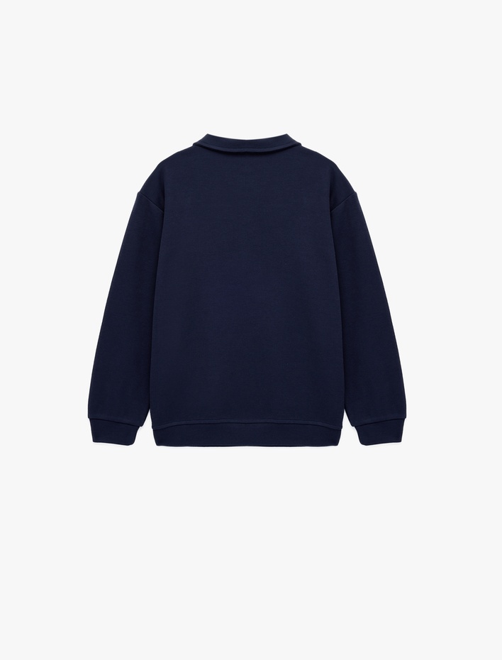 Erkek Çocuk Pamuklu Uzun Kollu Yarım Fermuarlı Polo Yaka Sweatshirt