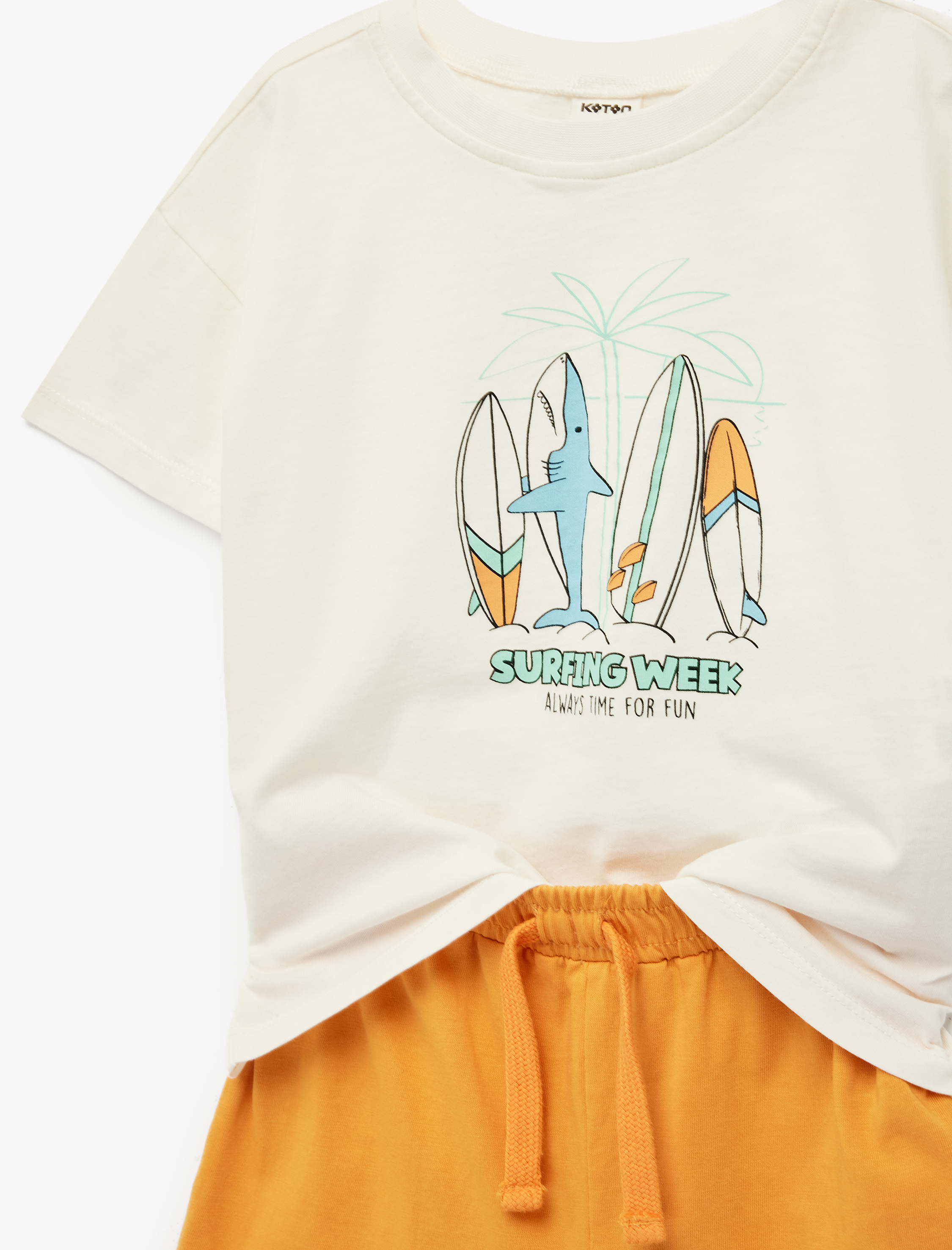  Erkek Bebek Kısa Kollu Bisiklet Yaka Pamuklu Baskılı 2'li Tişört ve Şort Seti