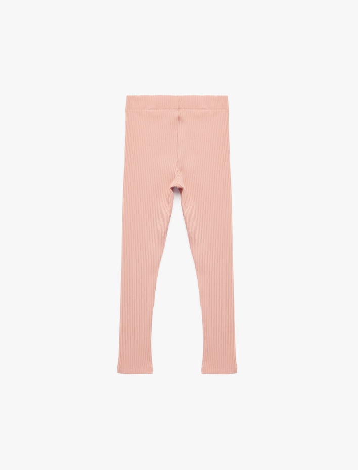 Kız Çocuk Beli Lastikli Ribanalı Pamuklu Tayt