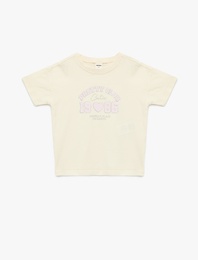 Pamuklu Baskılı Kısa Kollu Bisiklet Yaka Tişört