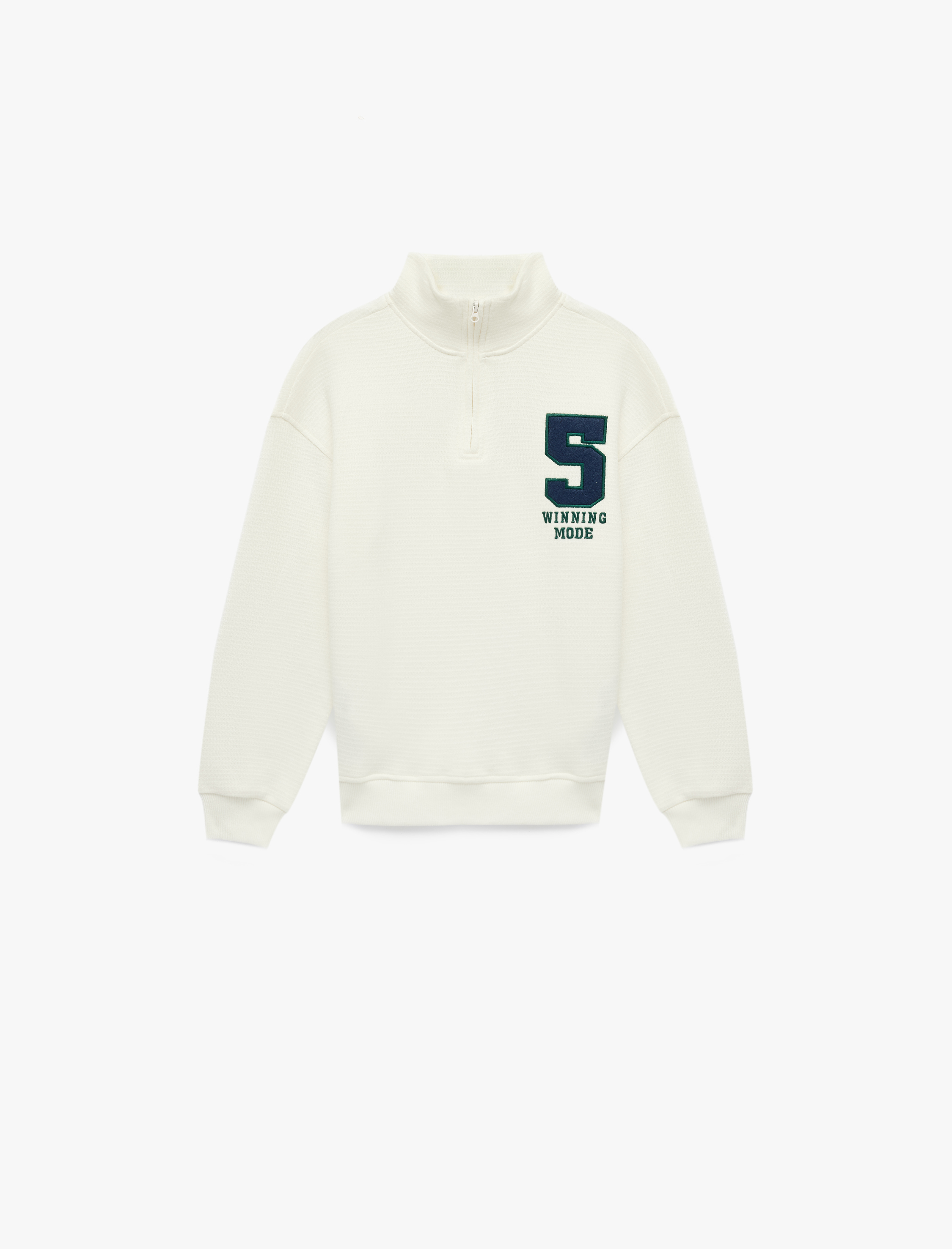  Erkek Çocuk Pamuklu Uzun Kollu Yarım Fermuar Detaylı Dik Yaka Sweatshirt