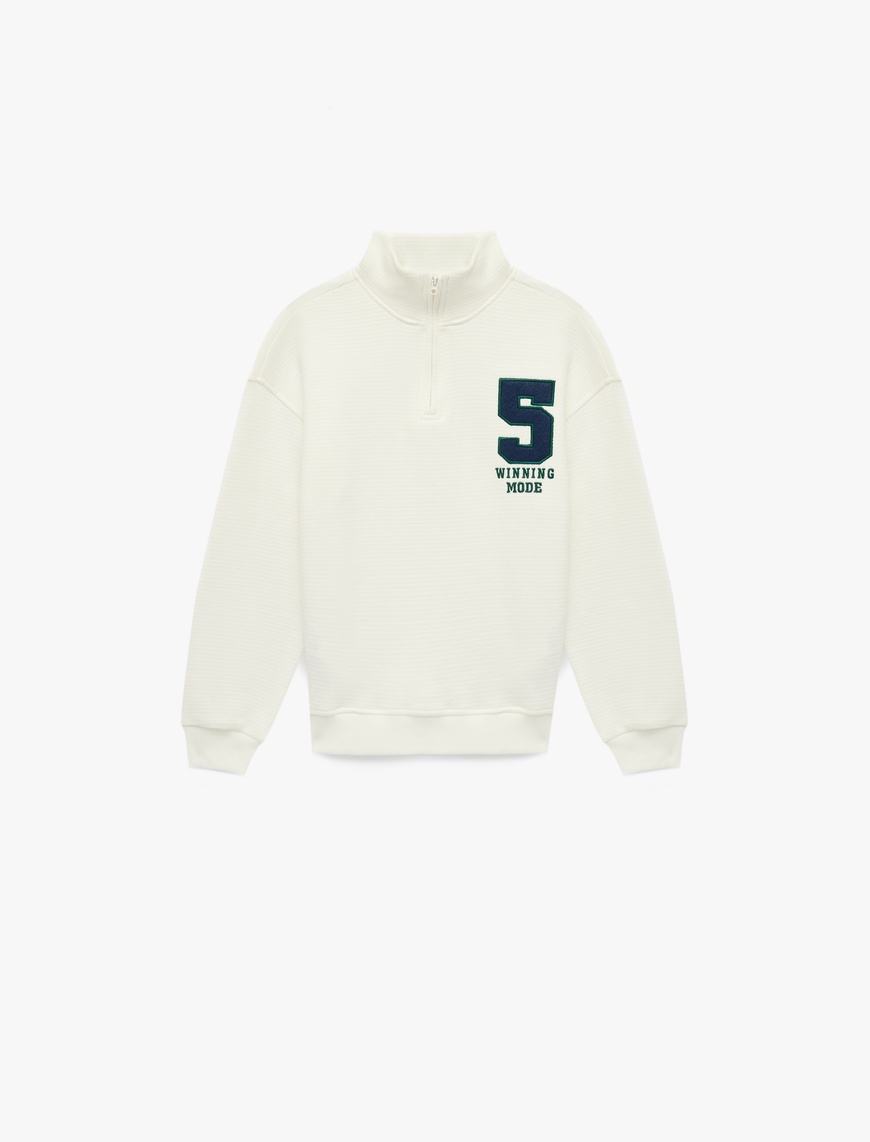 Koton Pamuklu Uzun Kollu Yarım Fermuar Detaylı Dik Yaka Sweatshirt