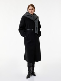 Kemerli Kaşe Kaban Cepli Regular Fit Uzun Kollu