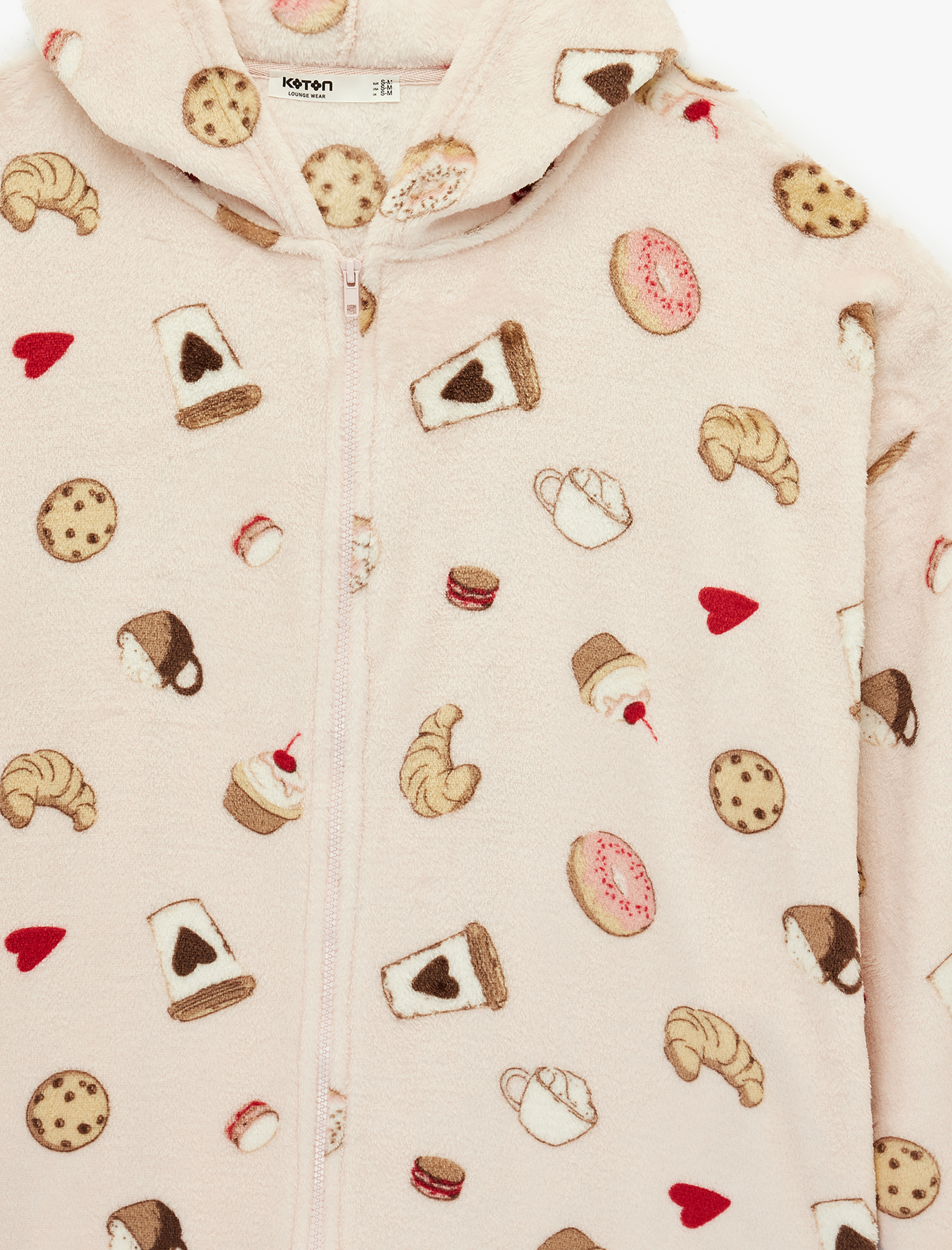   Kapüşonlu Uzun Kollu Baskılı Fermuarlı Oversize Sabahlık