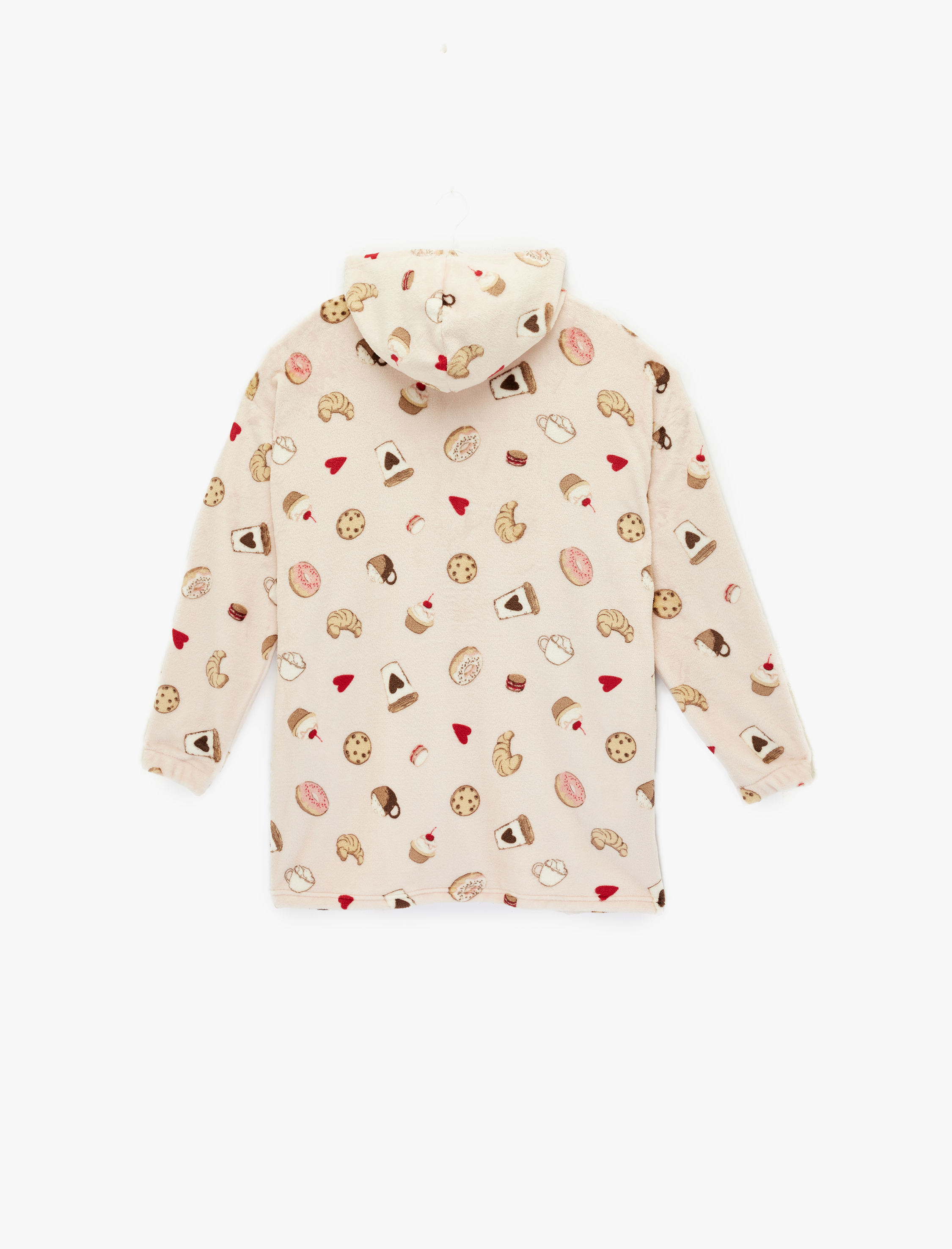   Kapüşonlu Uzun Kollu Baskılı Fermuarlı Oversize Sabahlık