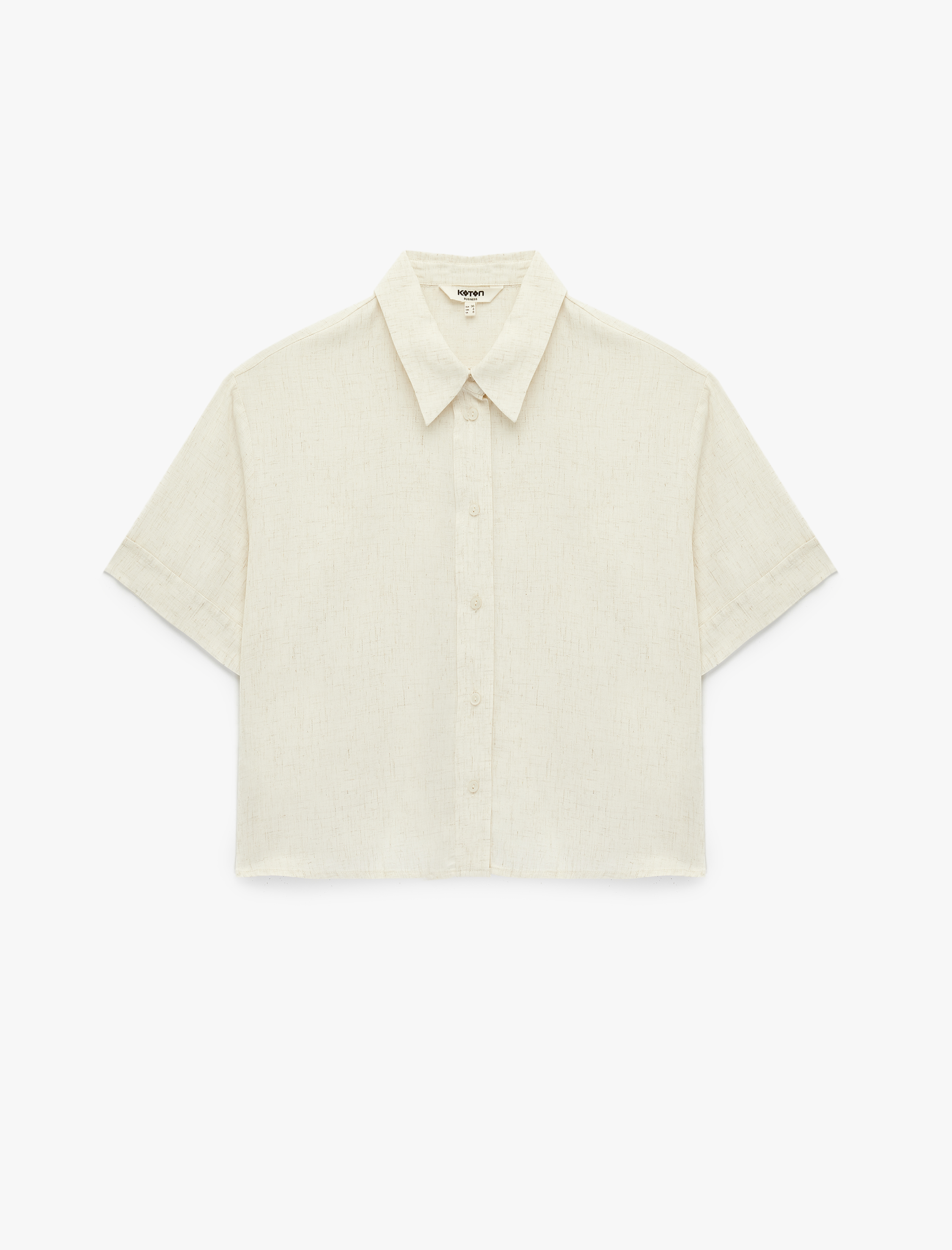   Regular Fit Düğmeli Klasik Yaka Kısa Kollu Keten Karışımlı Gömlek
