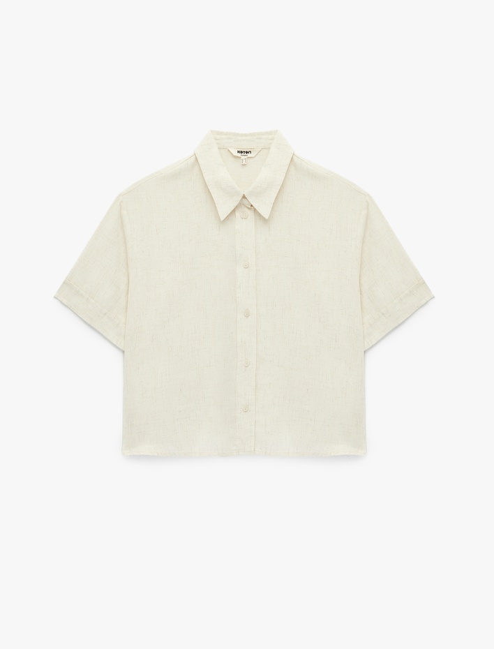  Regular Fit Düğmeli Klasik Yaka Kısa Kollu Keten Karışımlı Gömlek