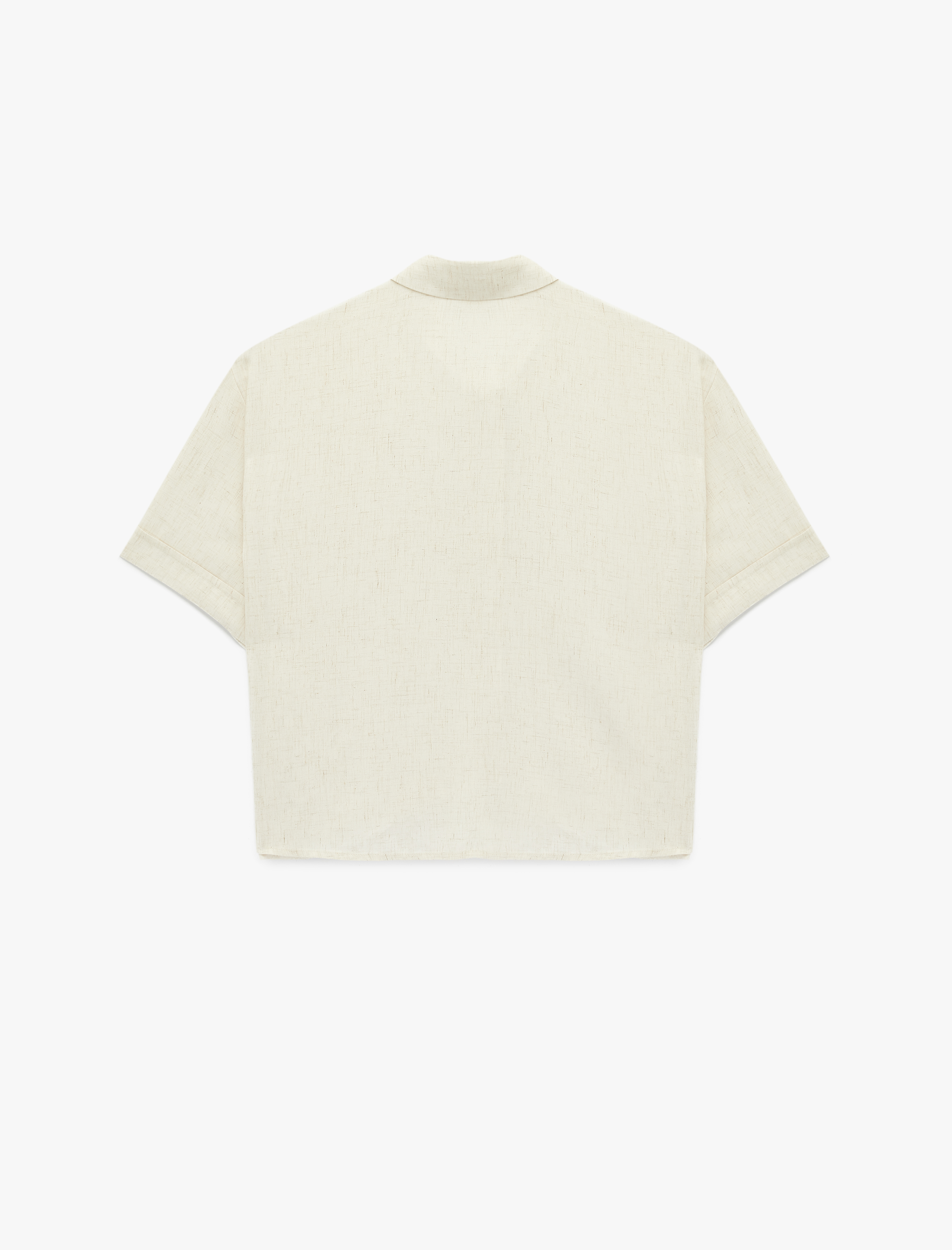   Regular Fit Düğmeli Klasik Yaka Kısa Kollu Keten Karışımlı Gömlek