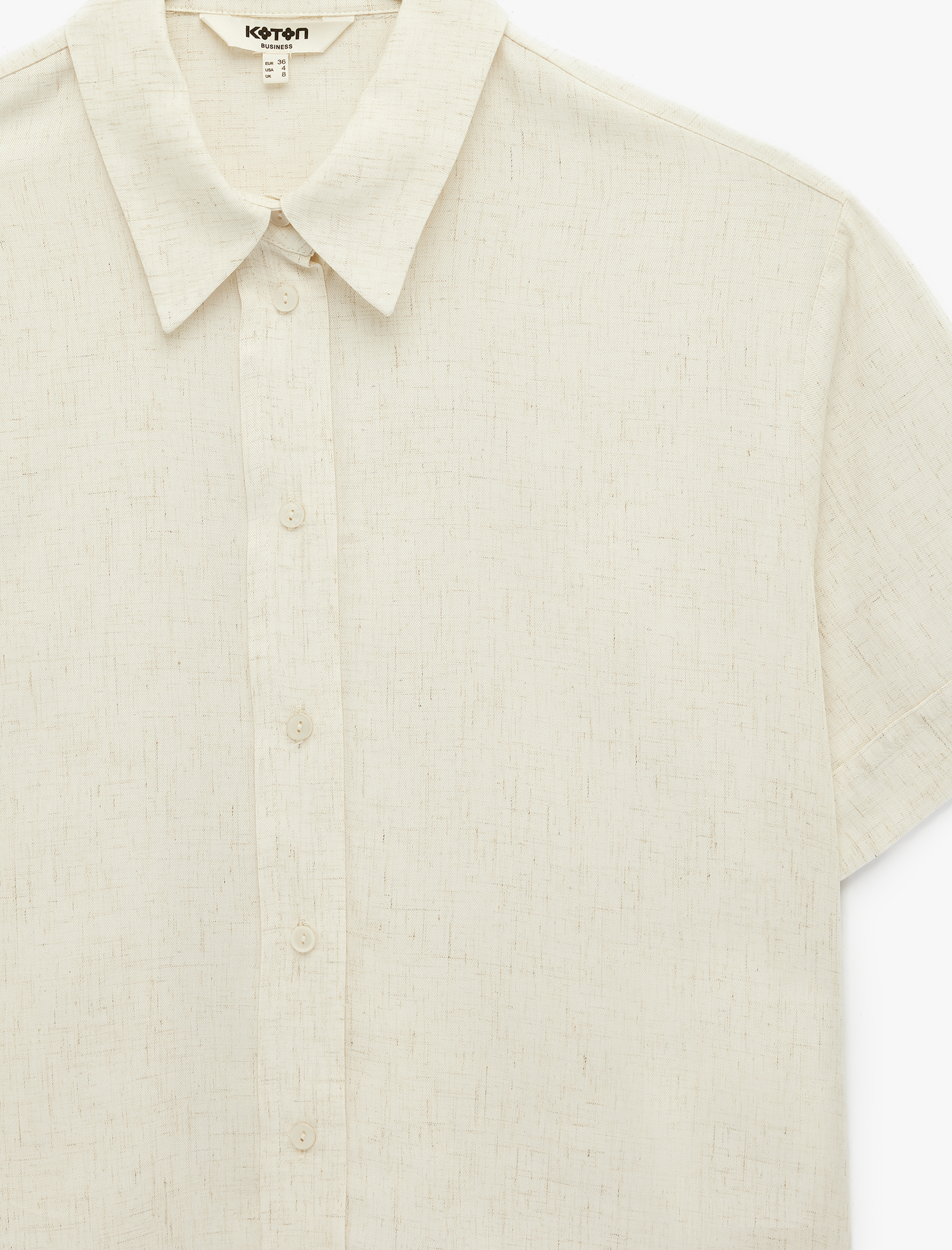   Regular Fit Düğmeli Klasik Yaka Kısa Kollu Keten Karışımlı Gömlek