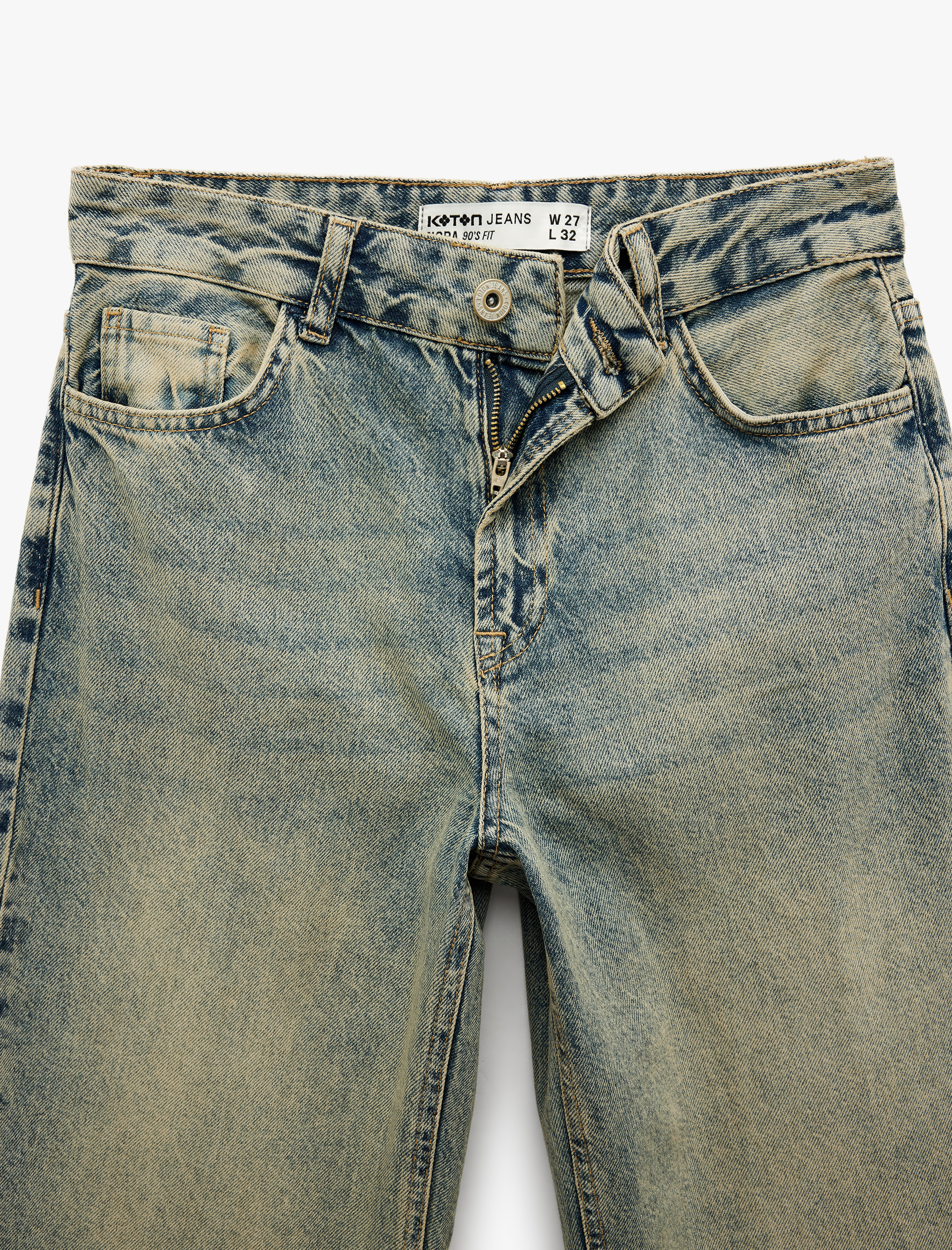   Yüksek Bel Cepli Pamuklu Düz Paça Straight Fit Denim Pantolon - Straight Jeans