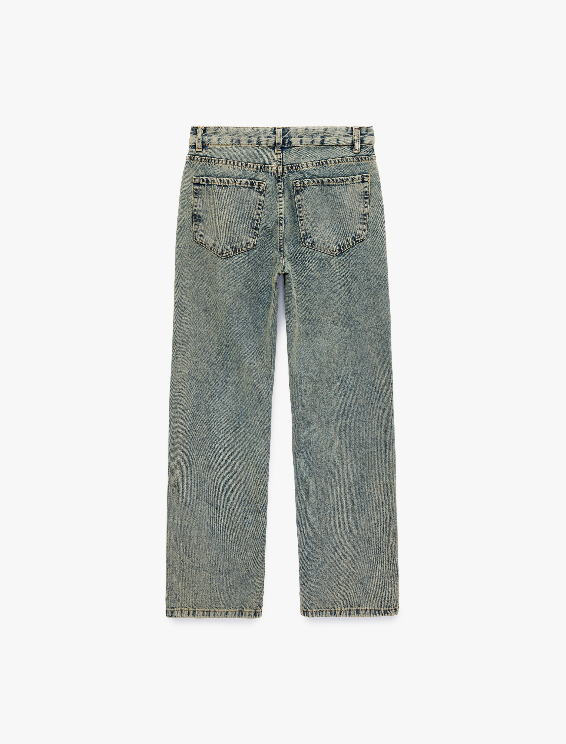   Yüksek Bel Cepli Pamuklu Düz Paça Straight Fit Denim Pantolon - Straight Jeans