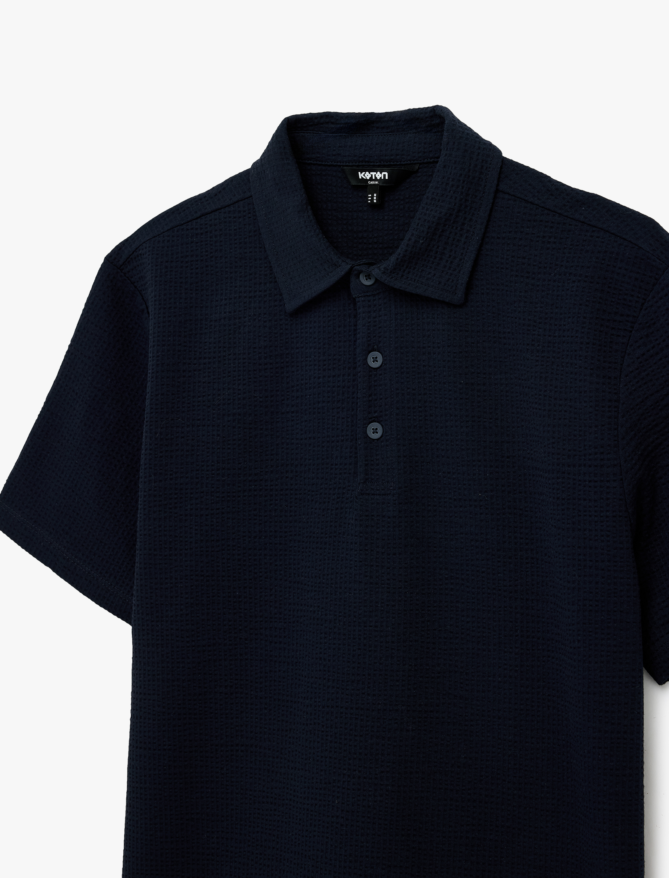   Regular Fit Kısa Kollu Dokulu Pamuklu Polo Yaka Tişört