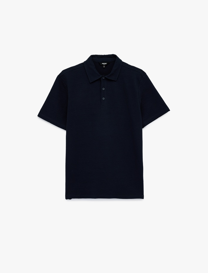  Regular Fit Kısa Kollu Dokulu Pamuklu Polo Yaka Tişört