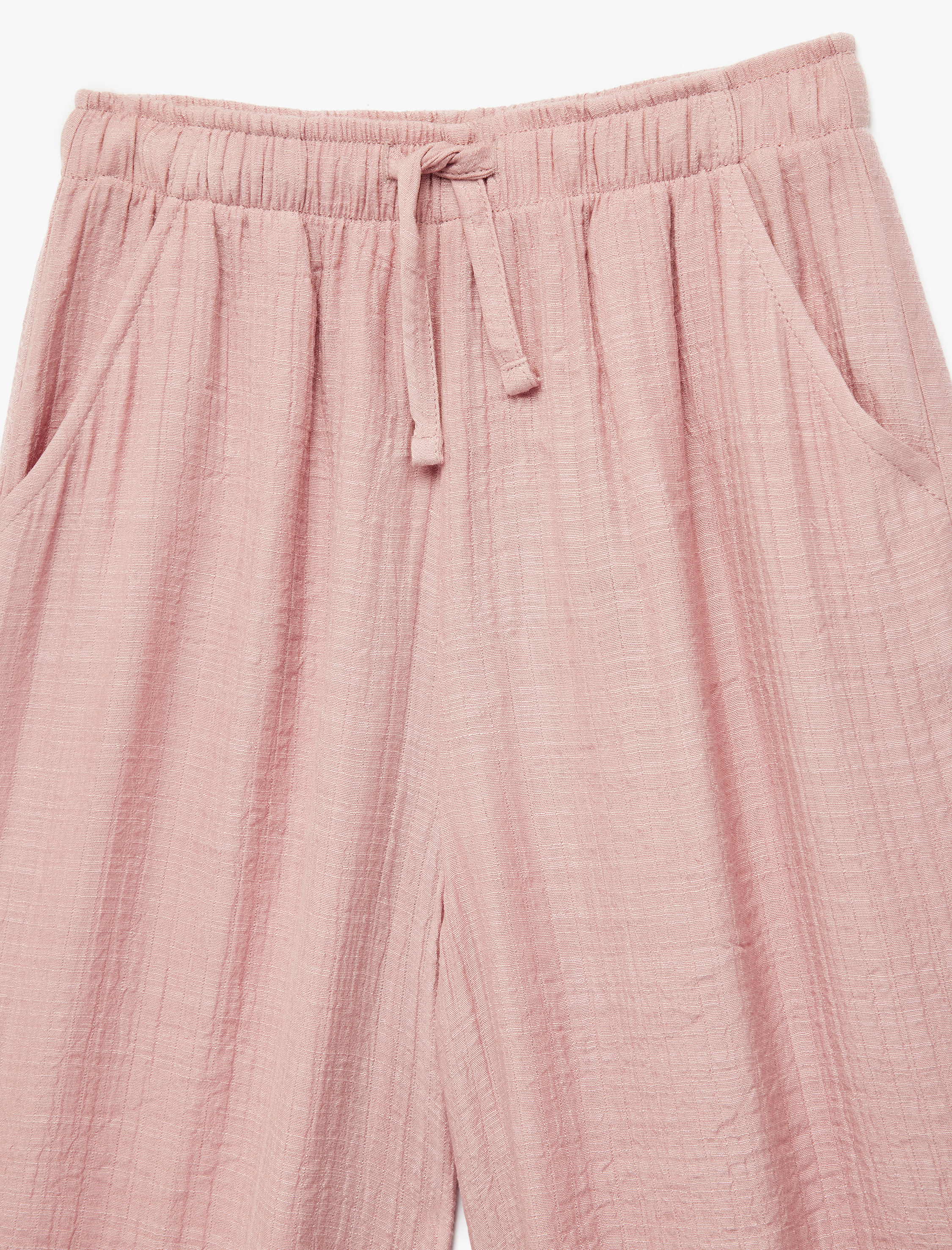  Kız Çocuk Beli Bağlamalı Viskon Karışımlı Geniş Paça Pantolon