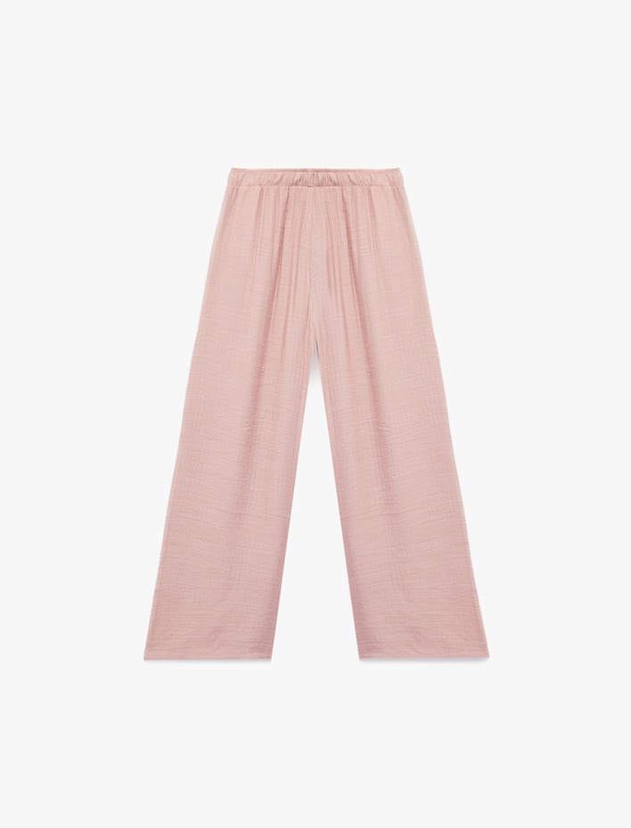 Kız Çocuk Beli Bağlamalı Viskon Karışımlı Geniş Paça Pantolon