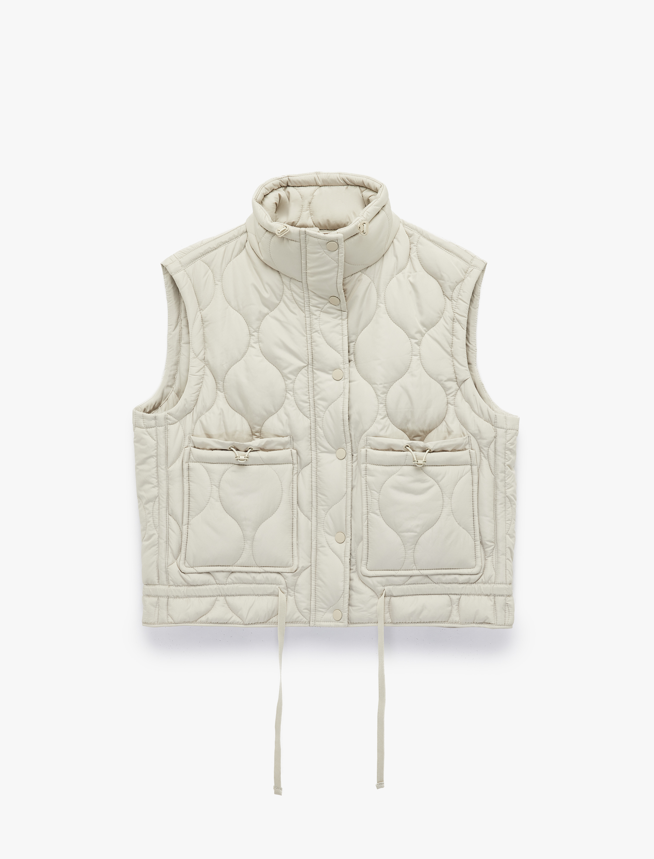   Dik Yaka Kapitoneli Çıtçıt Düğmeli Oversize Kolsuz Yelek