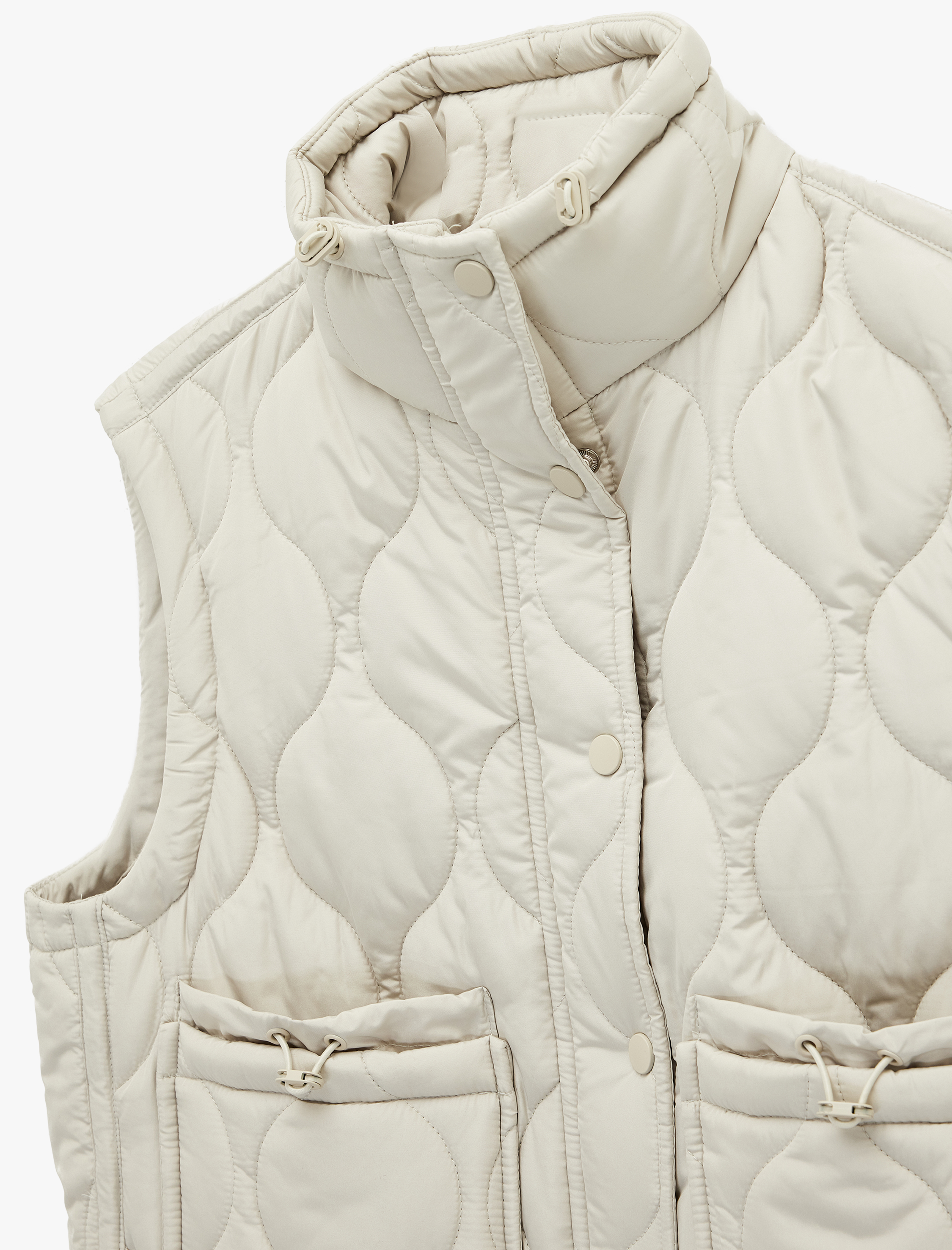   Dik Yaka Kapitoneli Çıtçıt Düğmeli Oversize Kolsuz Yelek