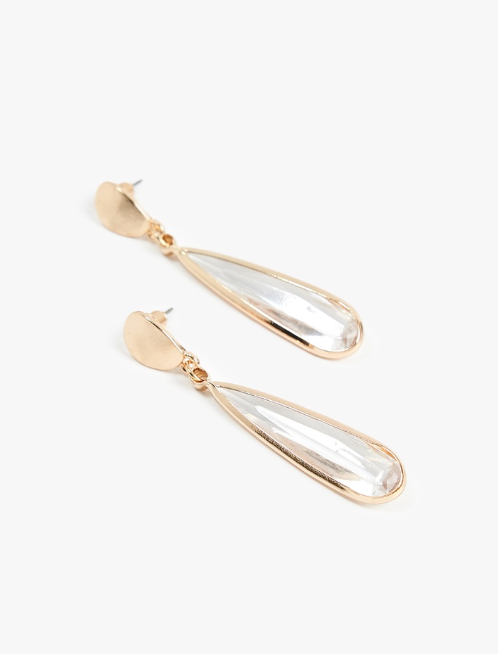 Kadın Taş Detaylı Sallantılı Damla Küpe